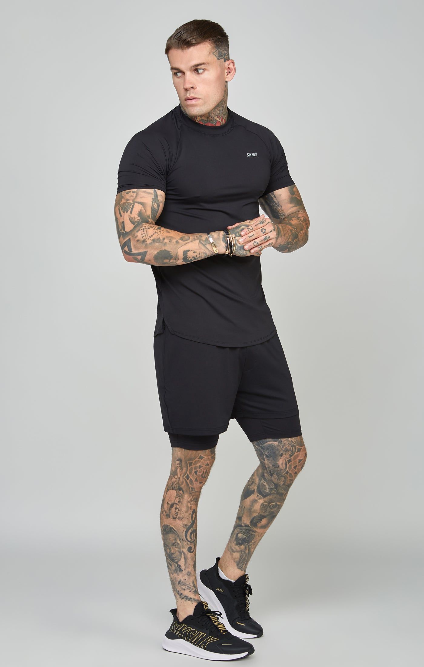 Black Sports Curved Hem Muscle Fit T-Shirt sold by Siksilk product image thumbnail 3