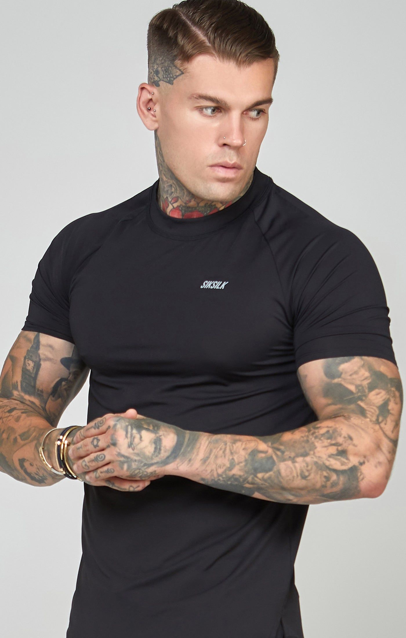 Black Sports Curved Hem Muscle Fit T-Shirt sold by Siksilk