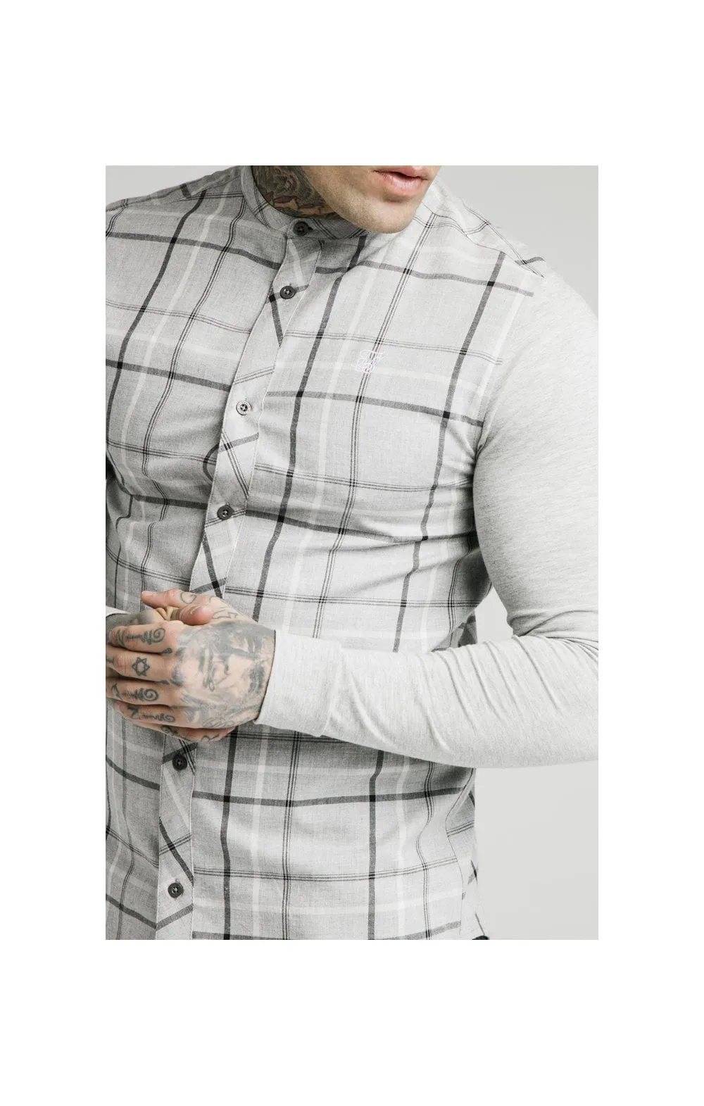 SikSilk L/S Flannel Check Grandad Shirt - Grey Marl sold by Siksilk product image thumbnail 2