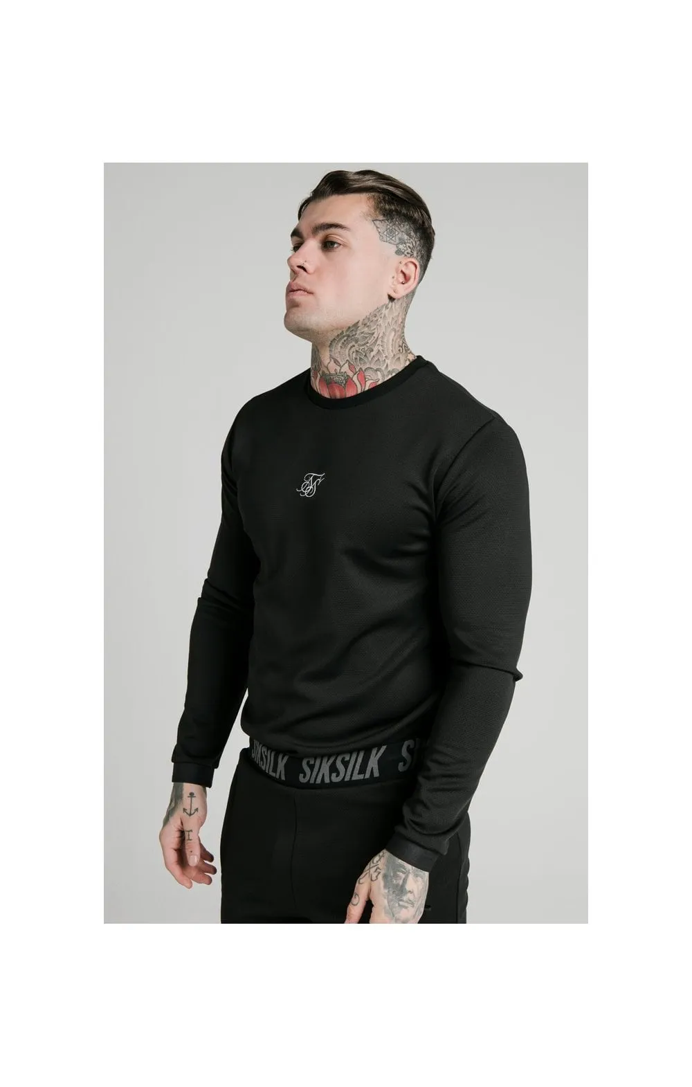 SikSilk L/S Active Crew Sweat - Black sold by Siksilk