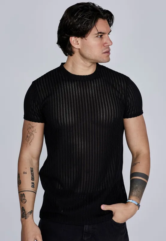 Black Textured Muscle Fit T-Shirt sold by Siksilk
