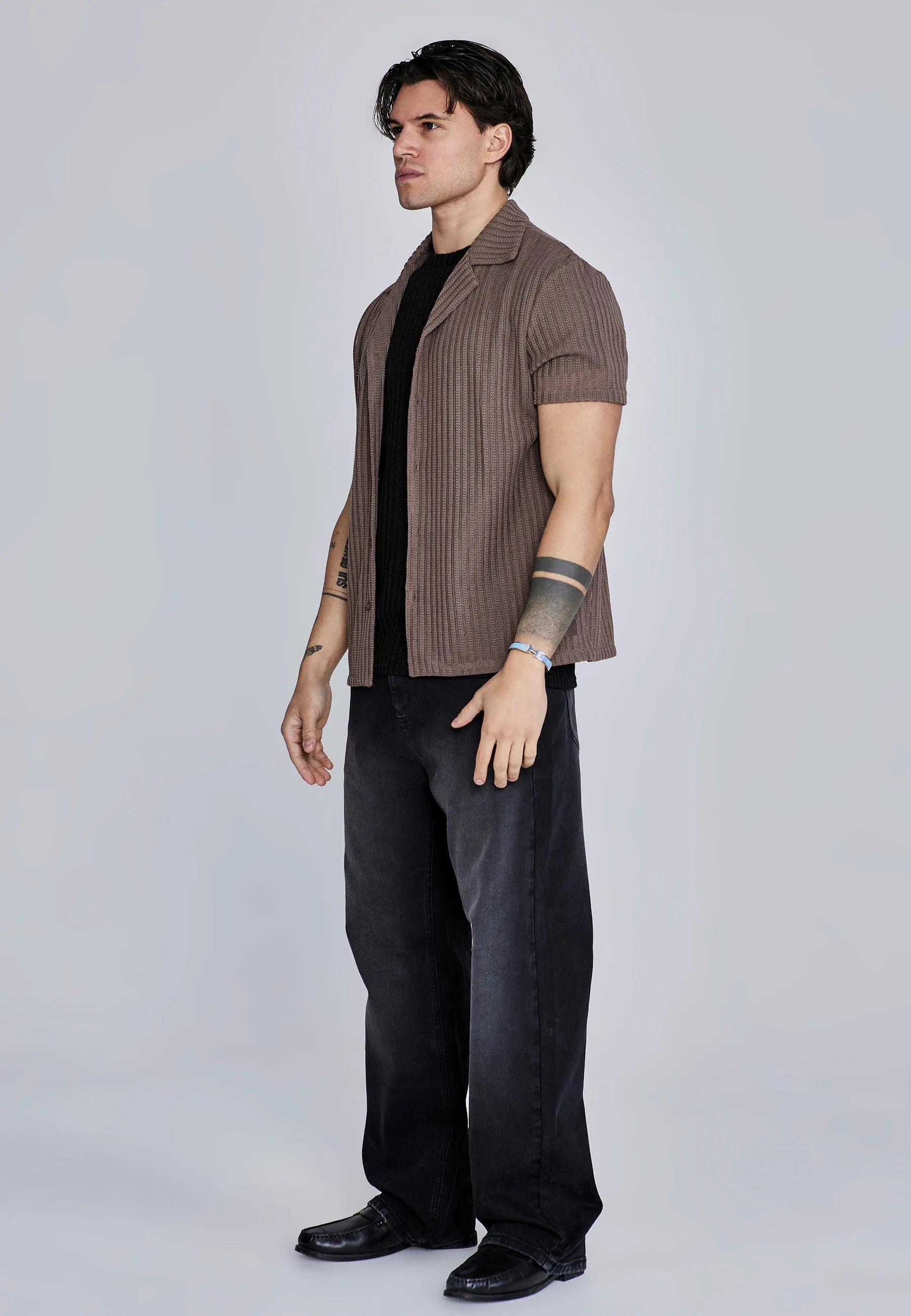 Brown Textured Resort Shirt sold by Siksilk product image thumbnail 4