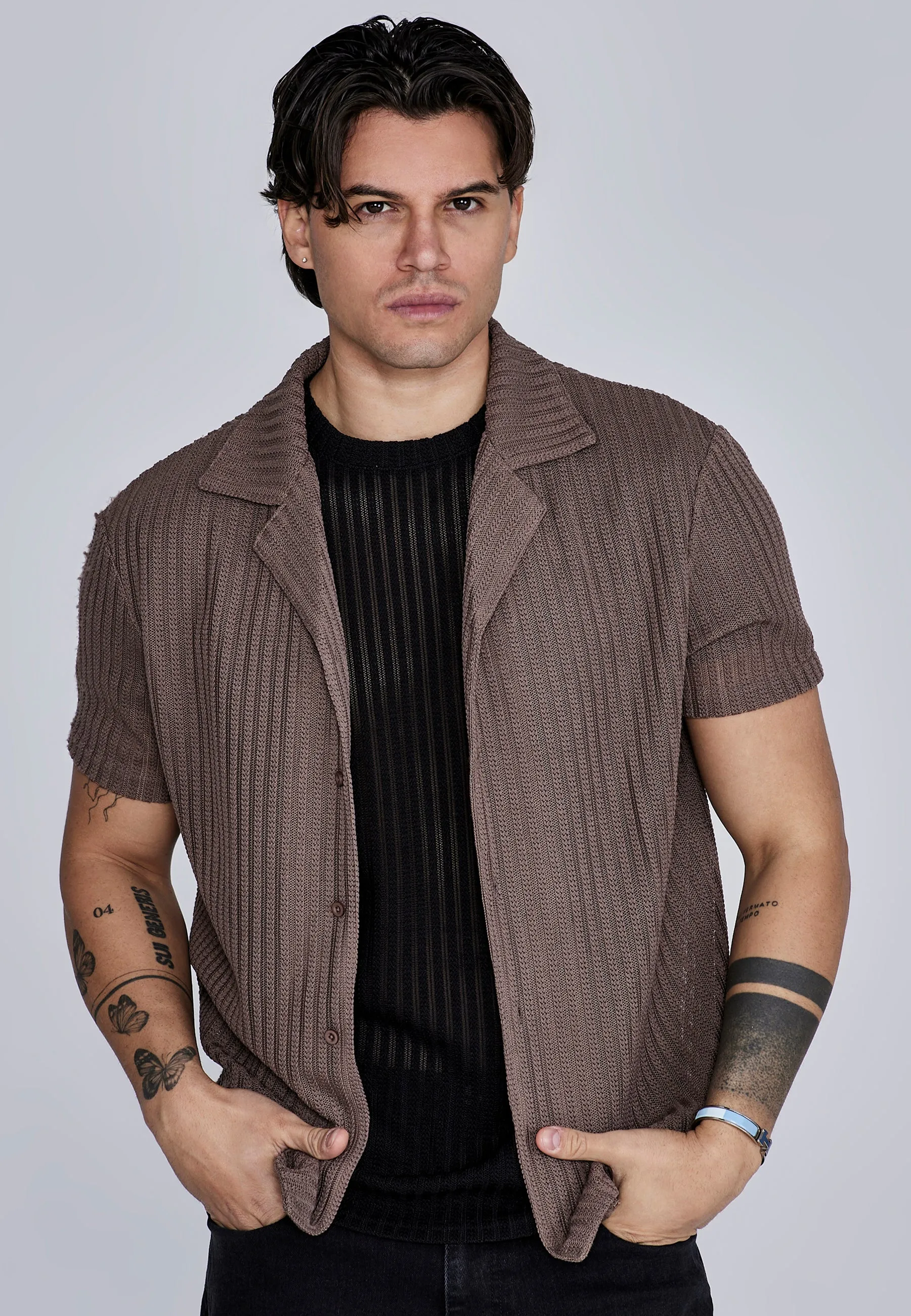 Brown Textured Resort Shirt sold by Siksilk