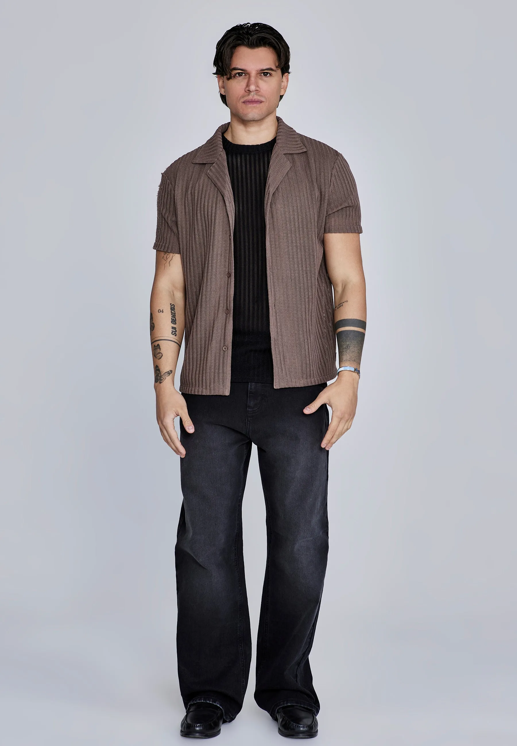 Brown Textured Resort Shirt sold by Siksilk product image thumbnail 3