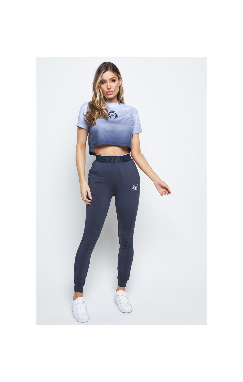 SikSilk Fade Crop Tee – Navy & Grey sold by Siksilk