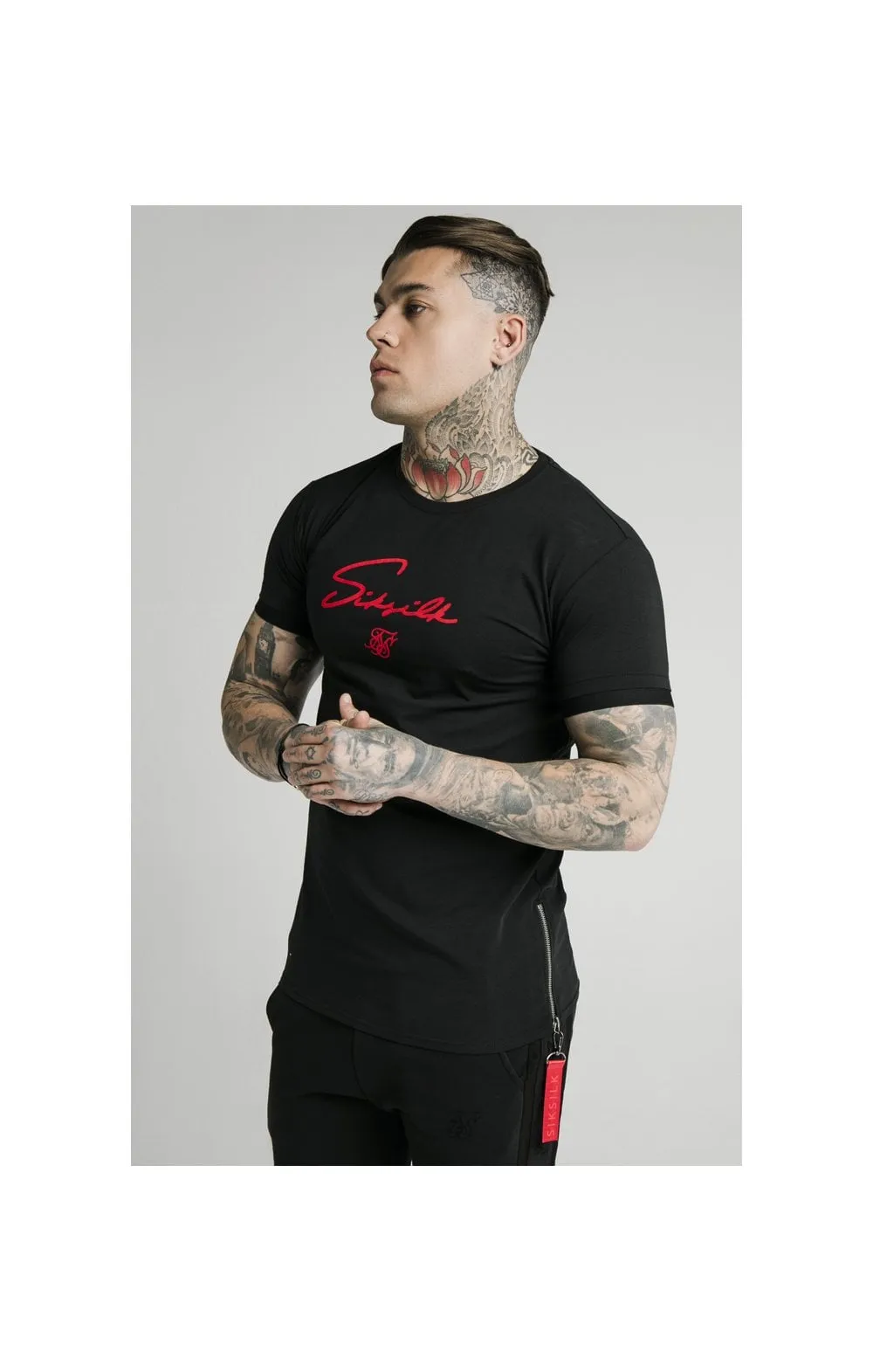 SikSilk S/S Signature Flock Tee - Black sold by Siksilk