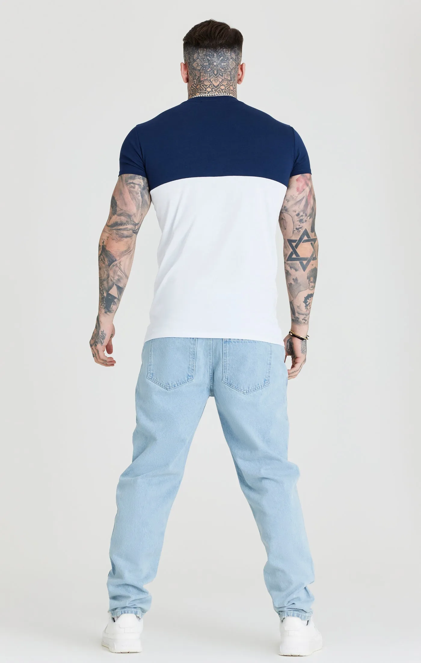 Navy Cut And Sew Muscle Fit T-Shirt sold by Siksilk product image thumbnail 5