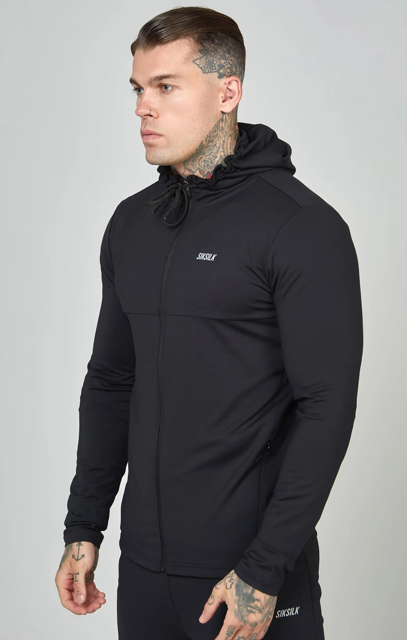 Black Sports Zip Through Muscle Fit Hoodie sold by Siksilk product image thumbnail 4