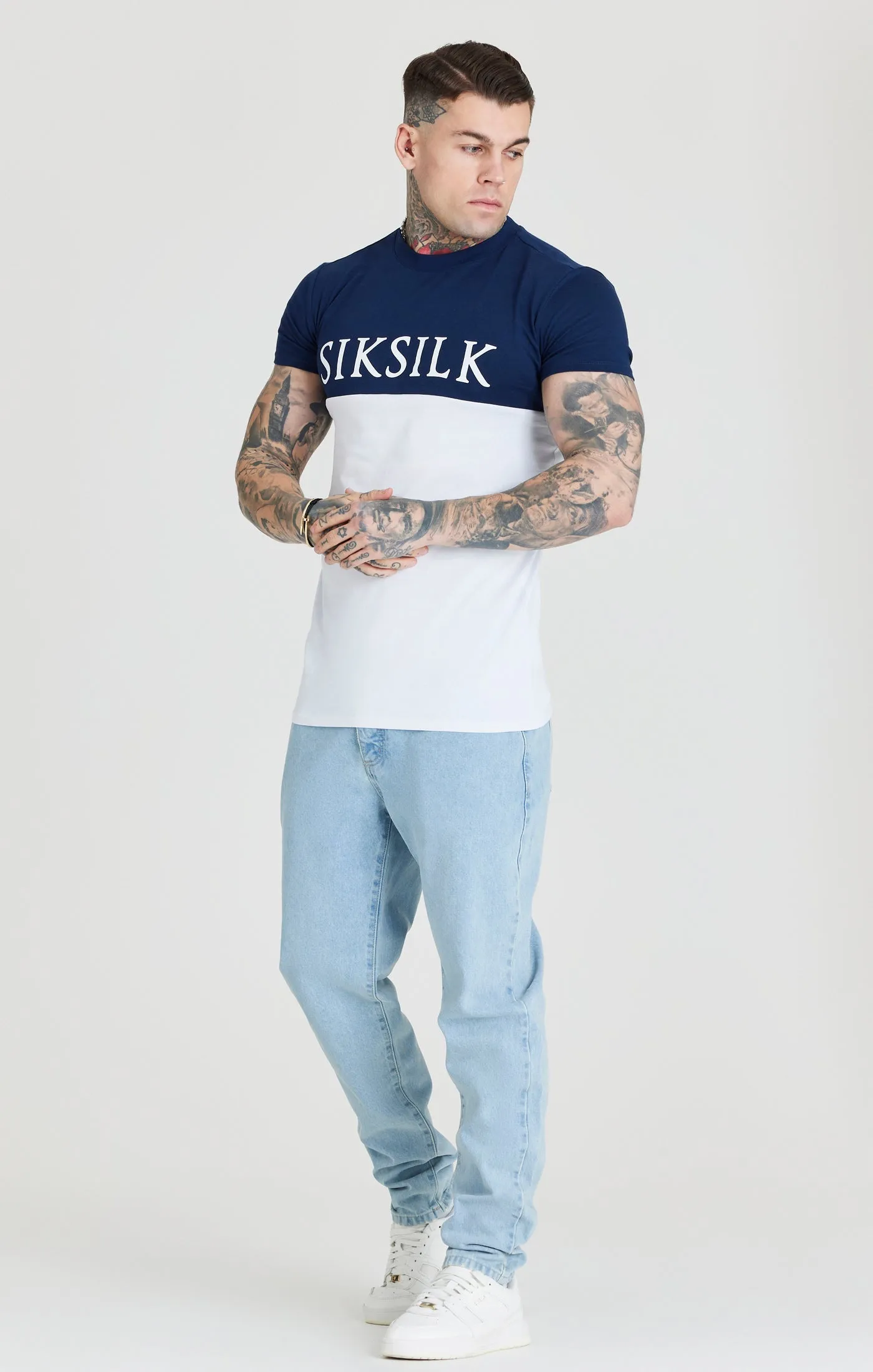 Navy Cut And Sew Muscle Fit T-Shirt sold by Siksilk product image thumbnail 3