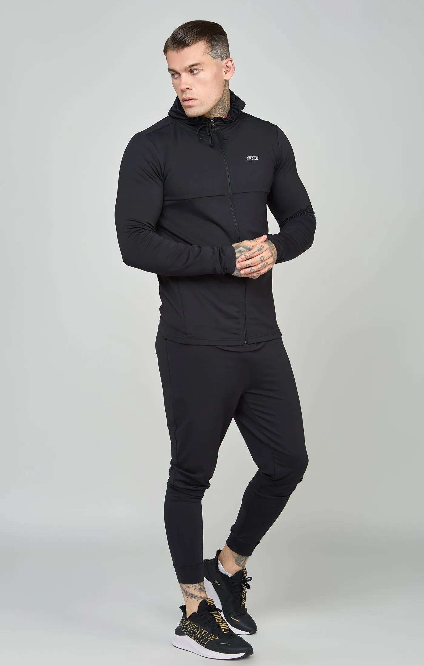 Black Sports Zip Through Muscle Fit Hoodie sold by Siksilk product image thumbnail 2