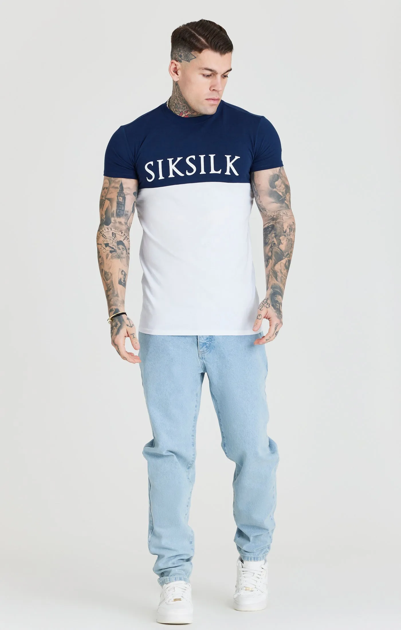 Navy Cut And Sew Muscle Fit T-Shirt sold by Siksilk product image thumbnail 4