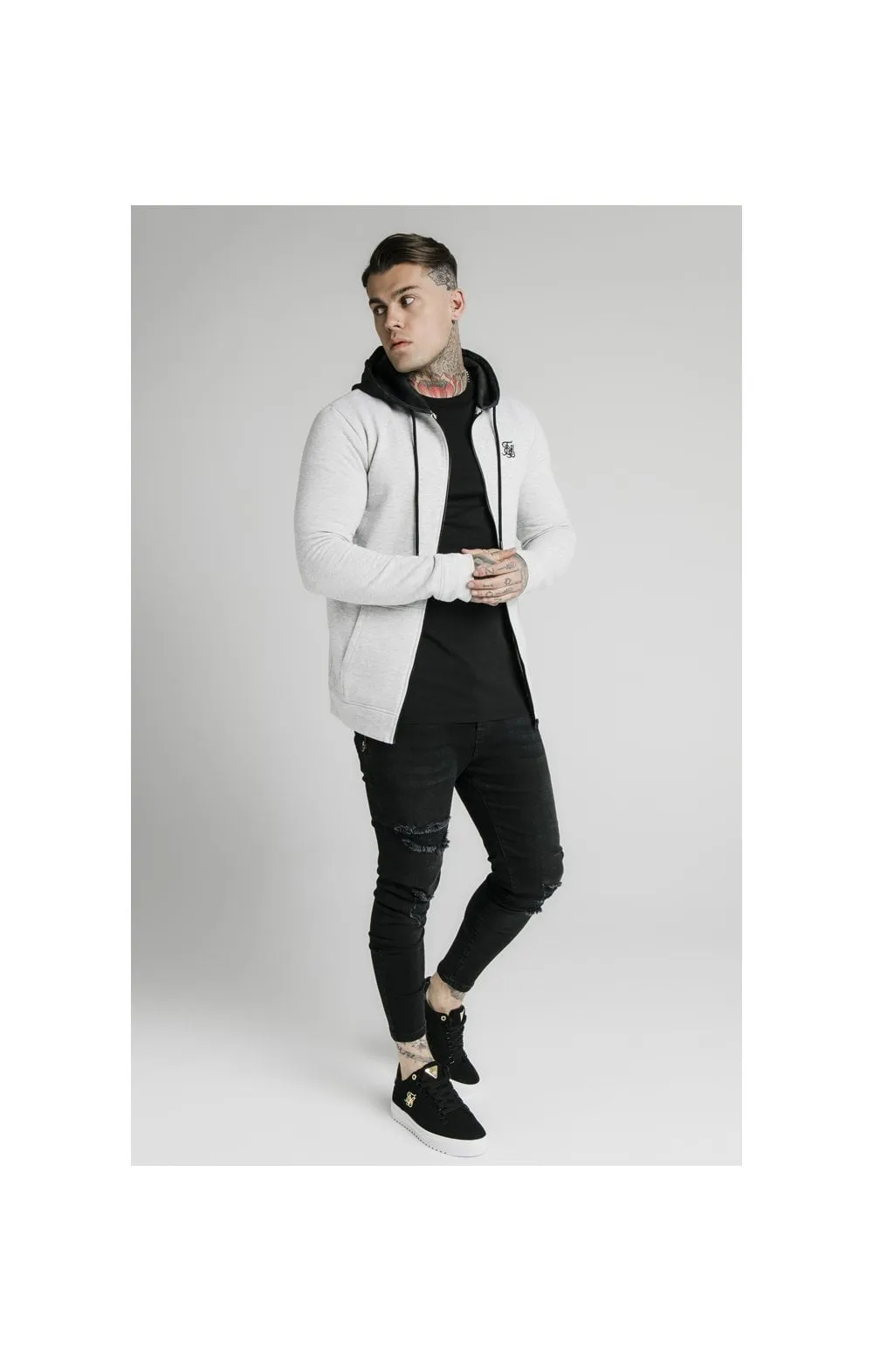 SikSilk Muscle Fit Zip Through Hoodie - Grey sold by Siksilk product image thumbnail 4