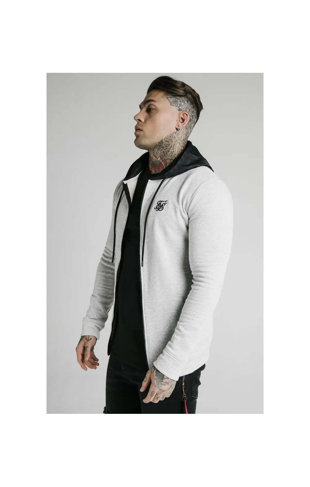 SikSilk Muscle Fit Zip Through Hoodie - Grey sold by Siksilk