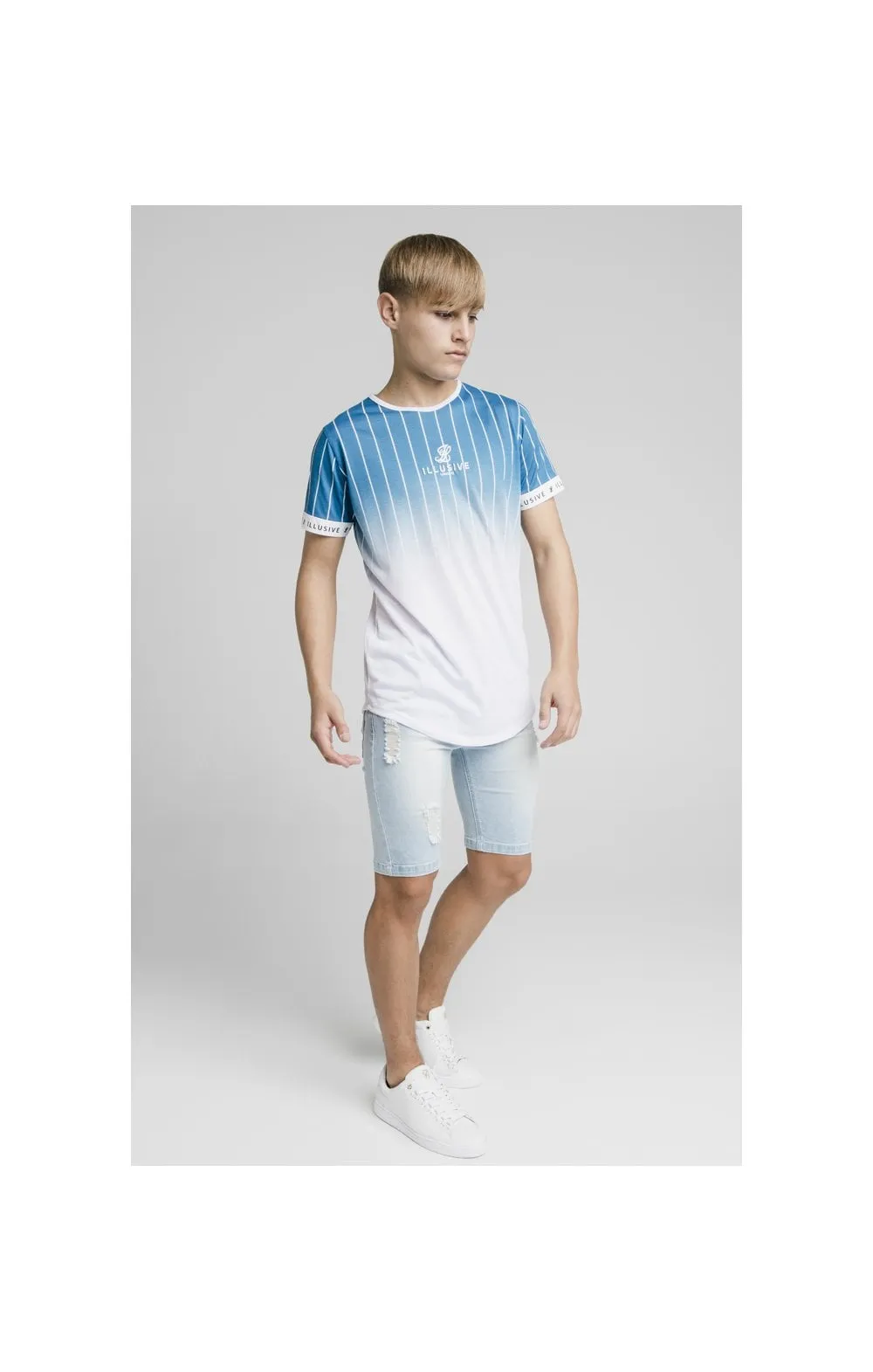 Illusive London Fade Stripe Tech Tee - Teal & White sold by Siksilk product image thumbnail 3