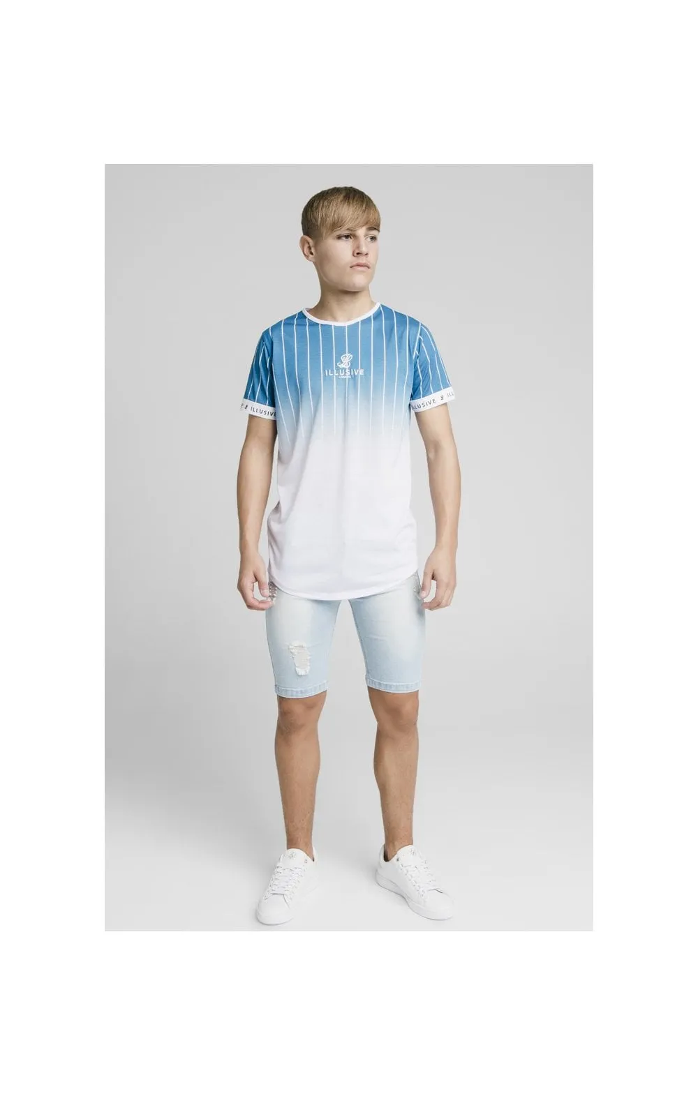 Illusive London Fade Stripe Tech Tee - Teal & White sold by Siksilk product image thumbnail 4