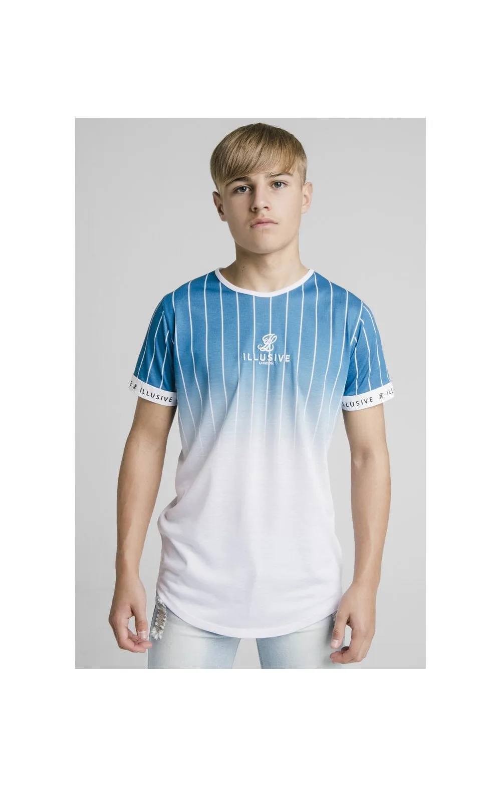 Illusive London Fade Stripe Tech Tee - Teal & White sold by Siksilk