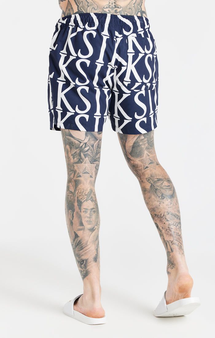 Navy Print Longline Swim Short sold by Siksilk product image thumbnail 4