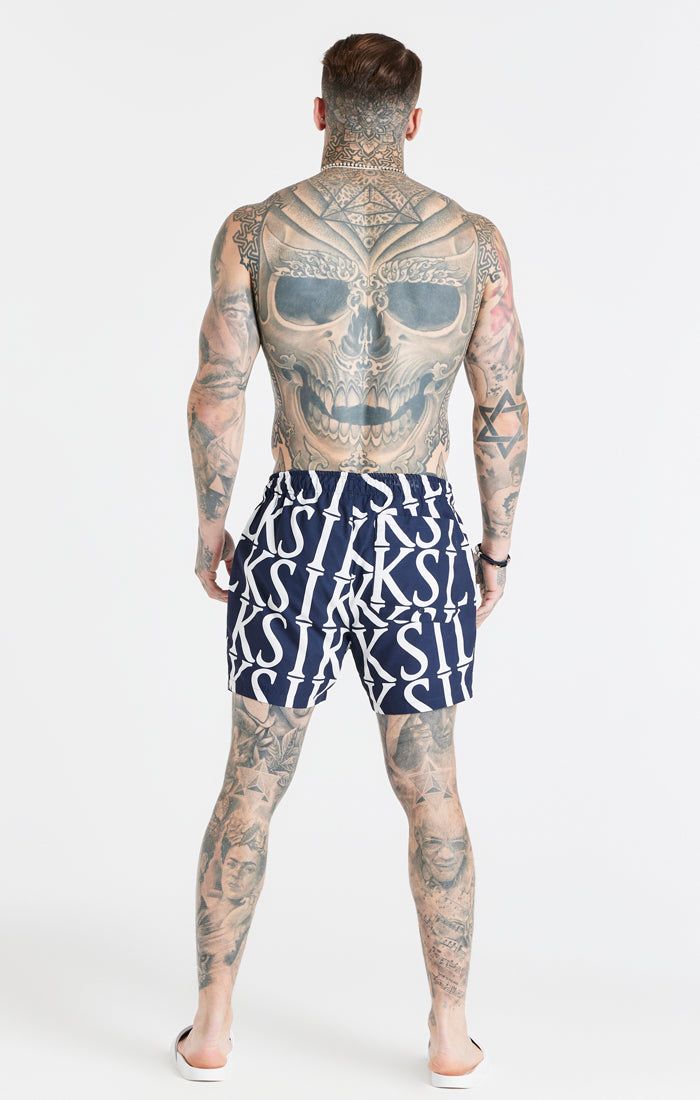 Navy Print Longline Swim Short sold by Siksilk product image thumbnail 5