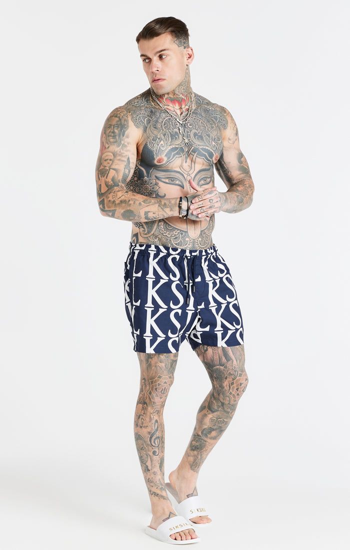 Navy Print Longline Swim Short sold by Siksilk product image thumbnail 3