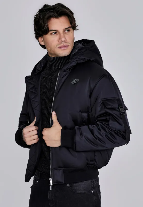 Black Hooded Bomber Jacket sold by Siksilk