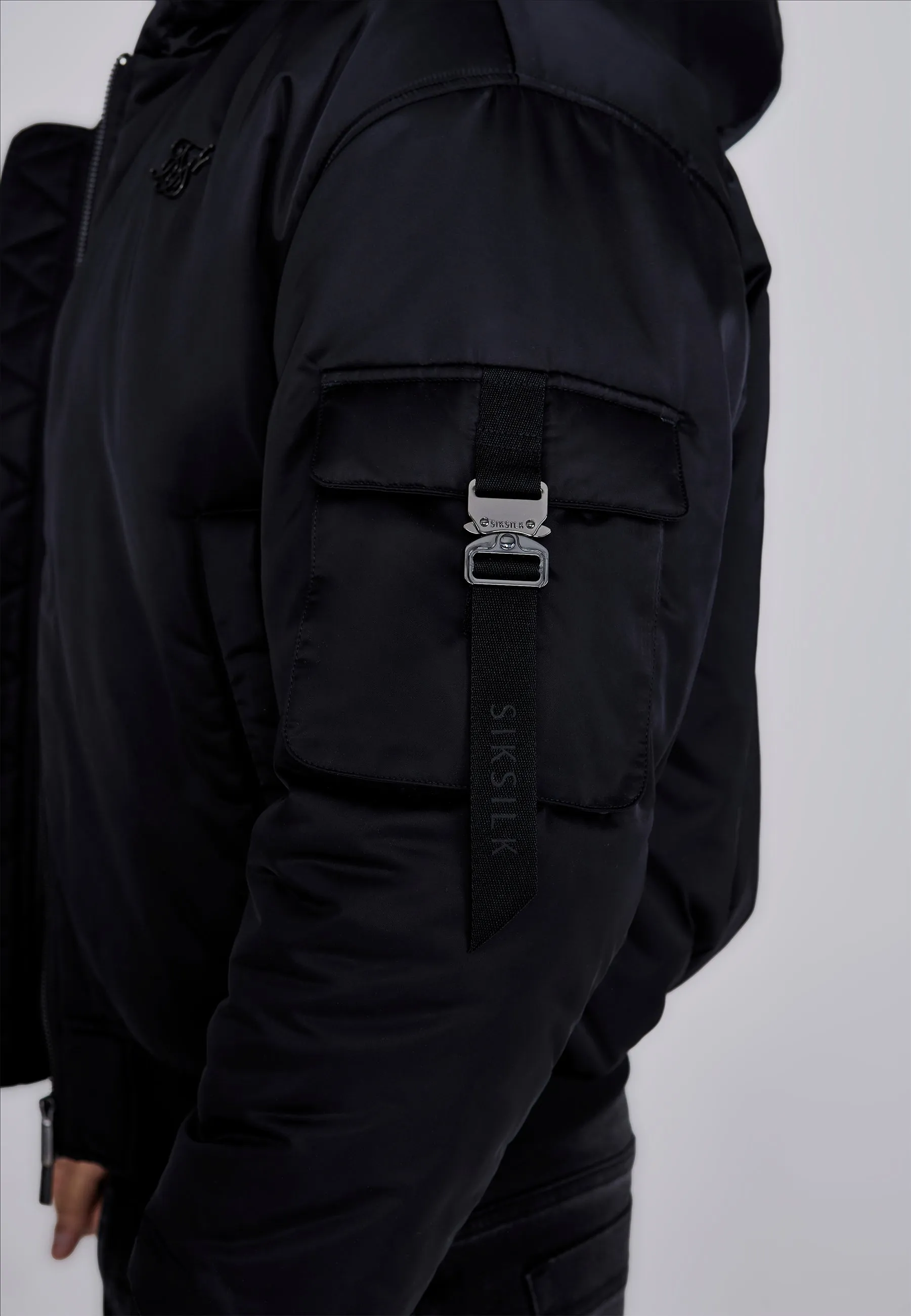 Black Hooded Bomber Jacket sold by Siksilk product image thumbnail 2