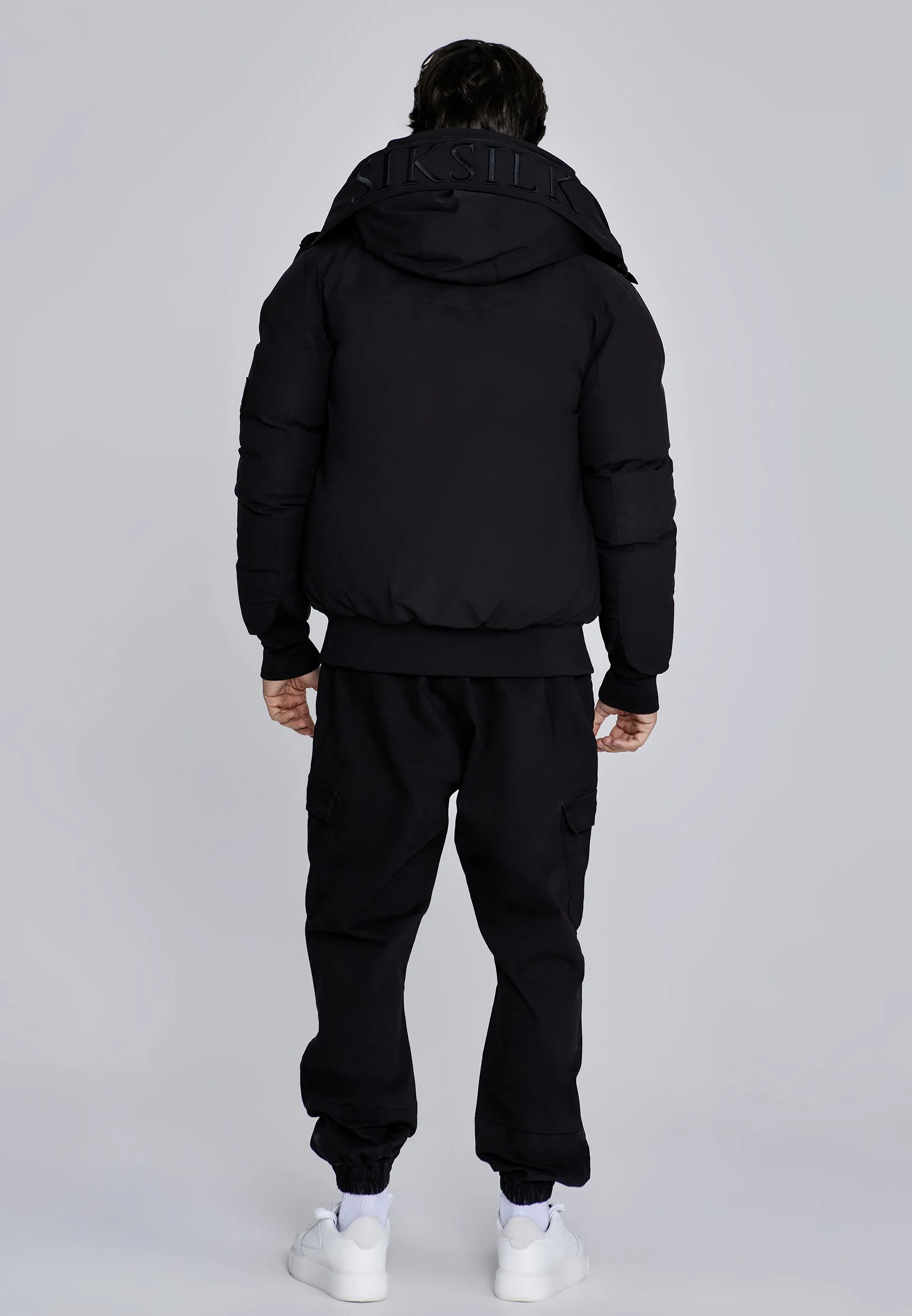 Black Hooded Bomber Jacket sold by Siksilk product image thumbnail 5