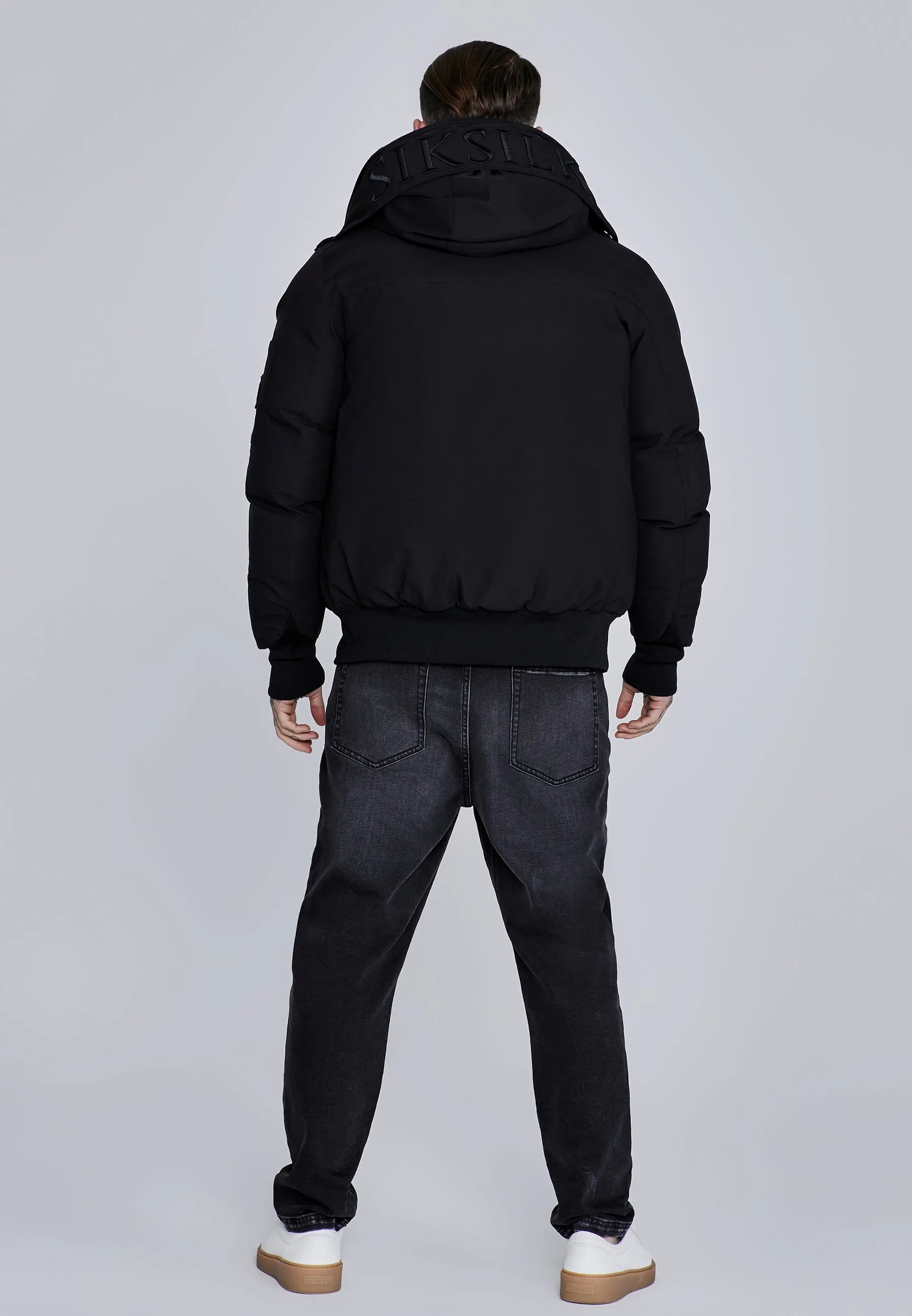 Black Hooded Bomber Jacket sold by Siksilk product image thumbnail 5