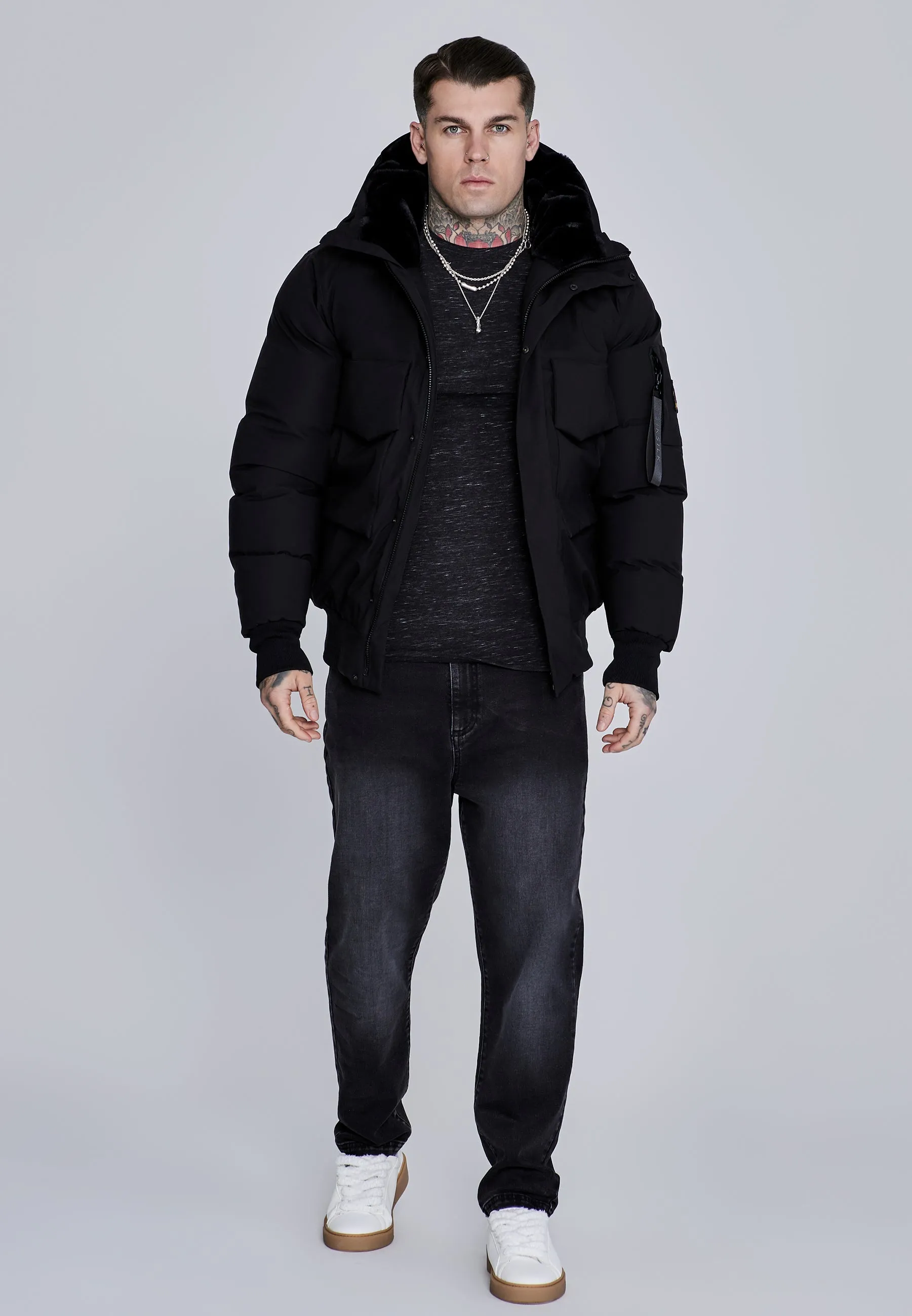 Black Hooded Bomber Jacket sold by Siksilk product image thumbnail 3