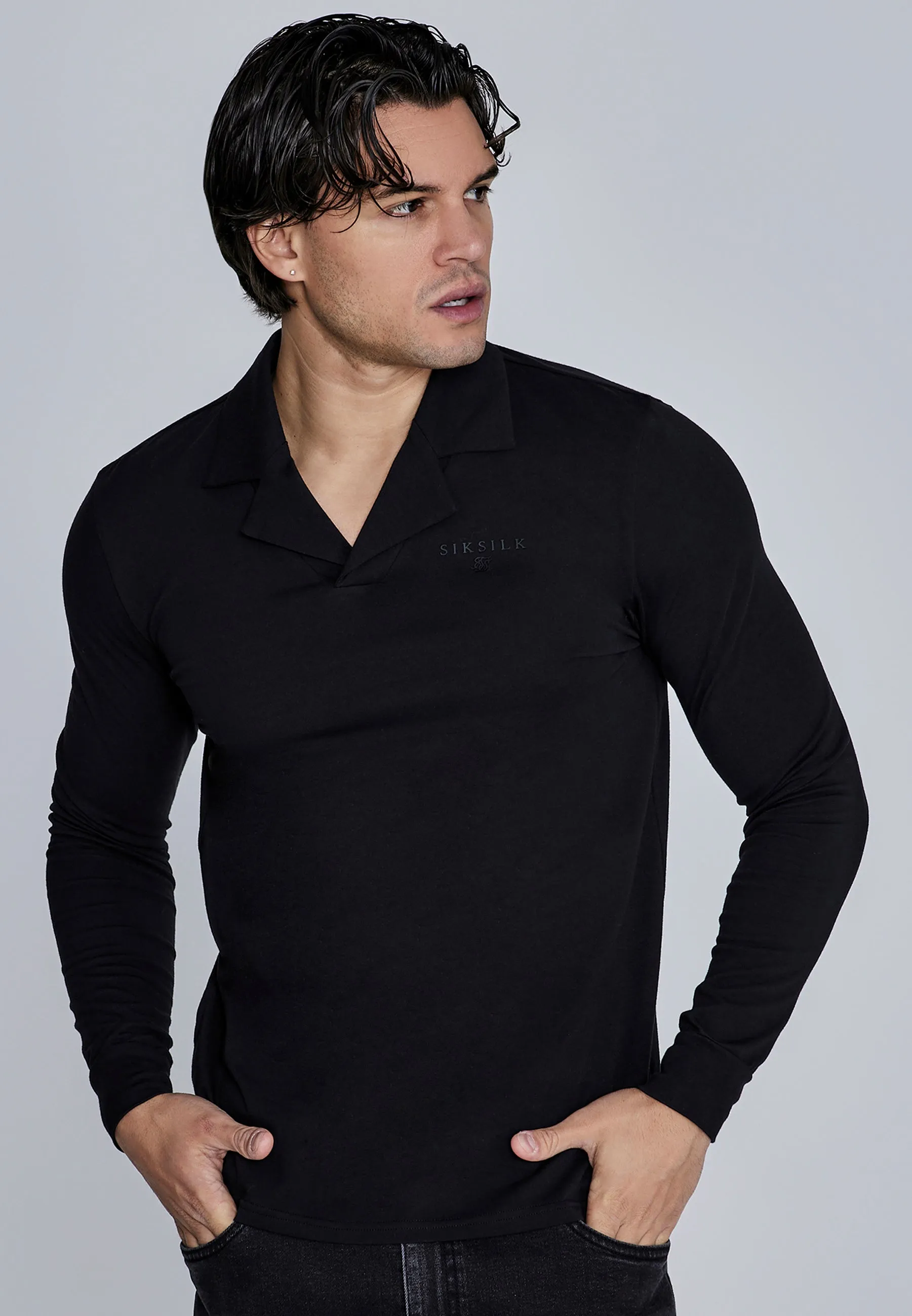 Black Long Sleeve Polo sold by Siksilk