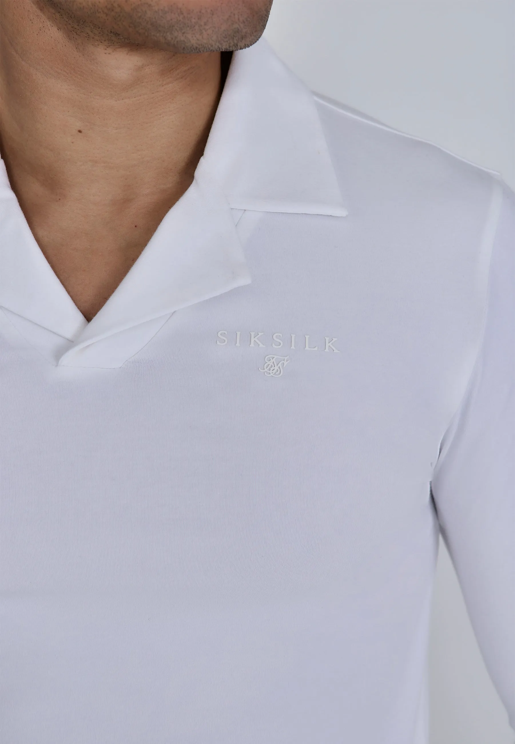 White Long Sleeve Polo sold by Siksilk product image thumbnail 2
