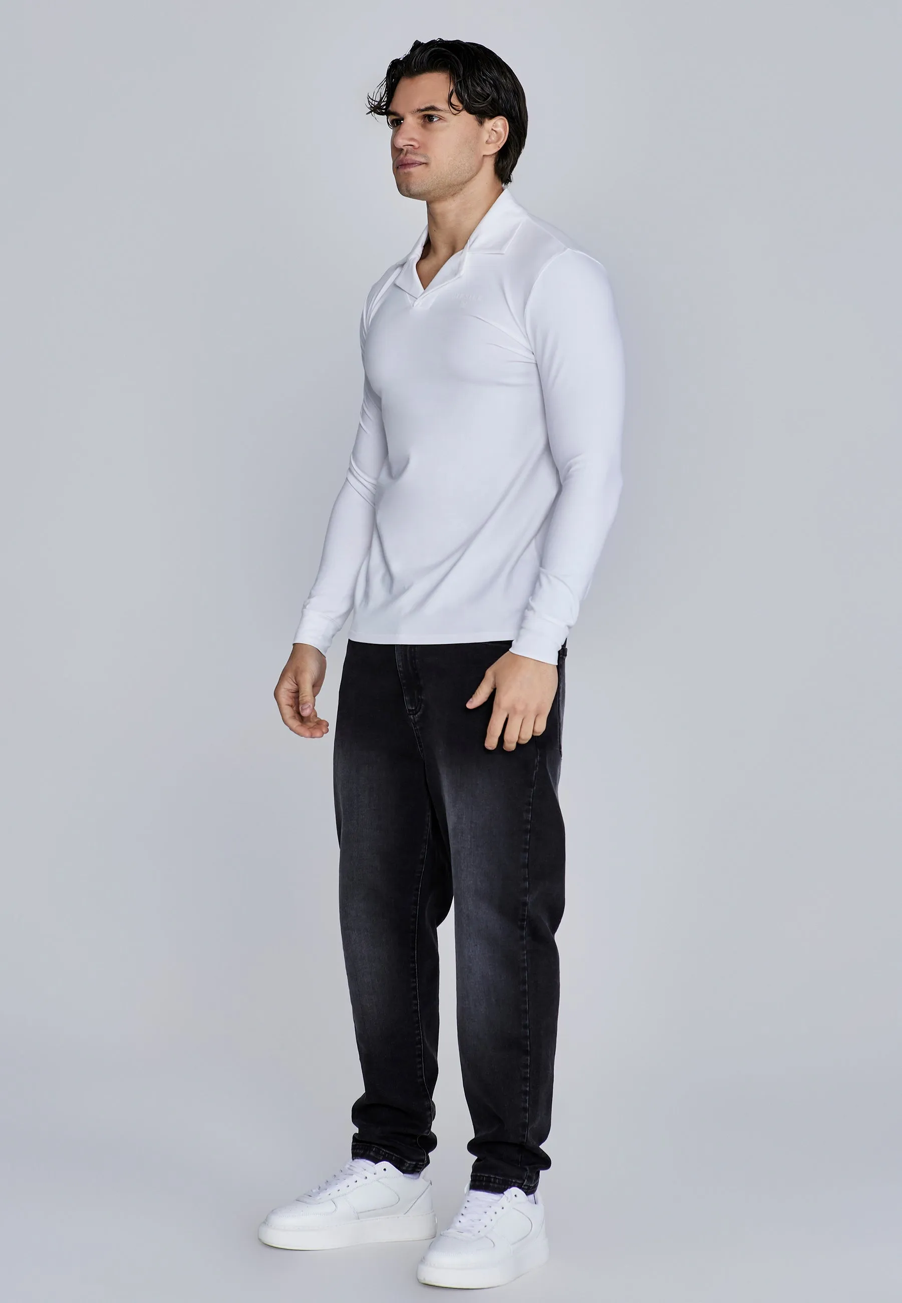 White Long Sleeve Polo sold by Siksilk product image thumbnail 4