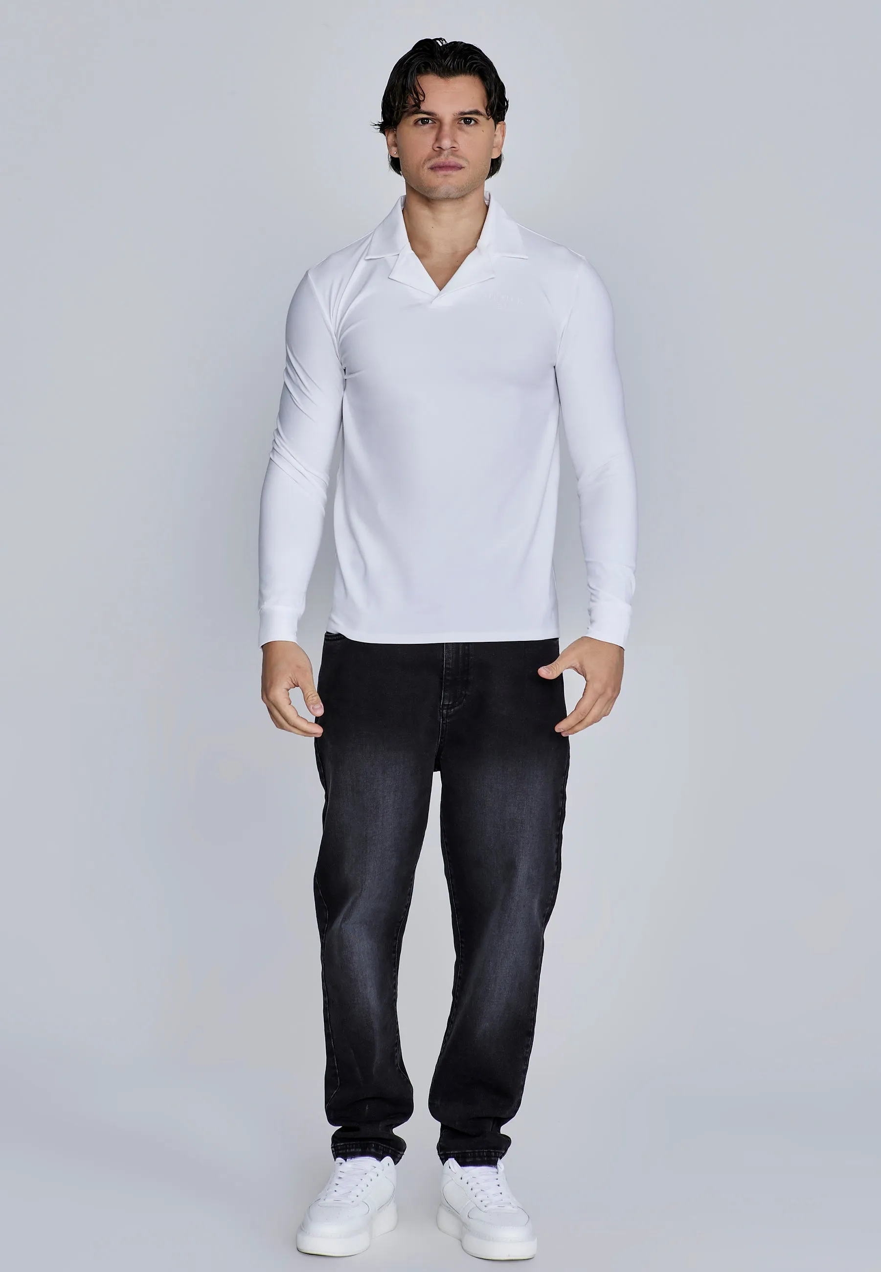 White Long Sleeve Polo sold by Siksilk product image thumbnail 3