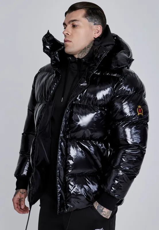 Black High Shine Puffer Jacket sold by Siksilk
