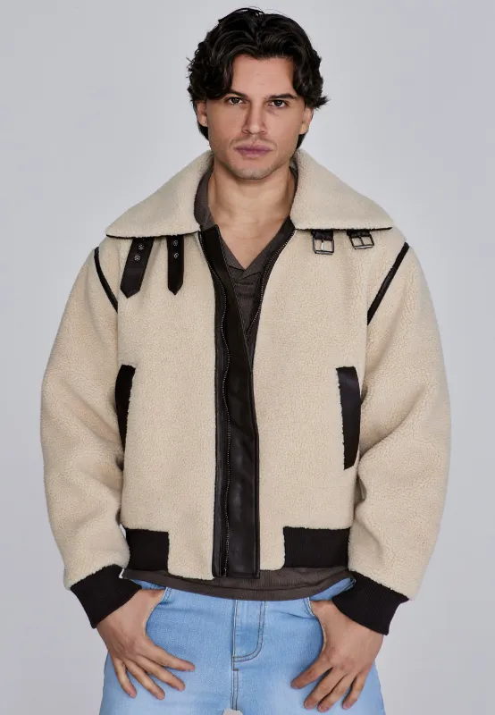 Beige Sherpa Bomber Jacket sold by Siksilk
