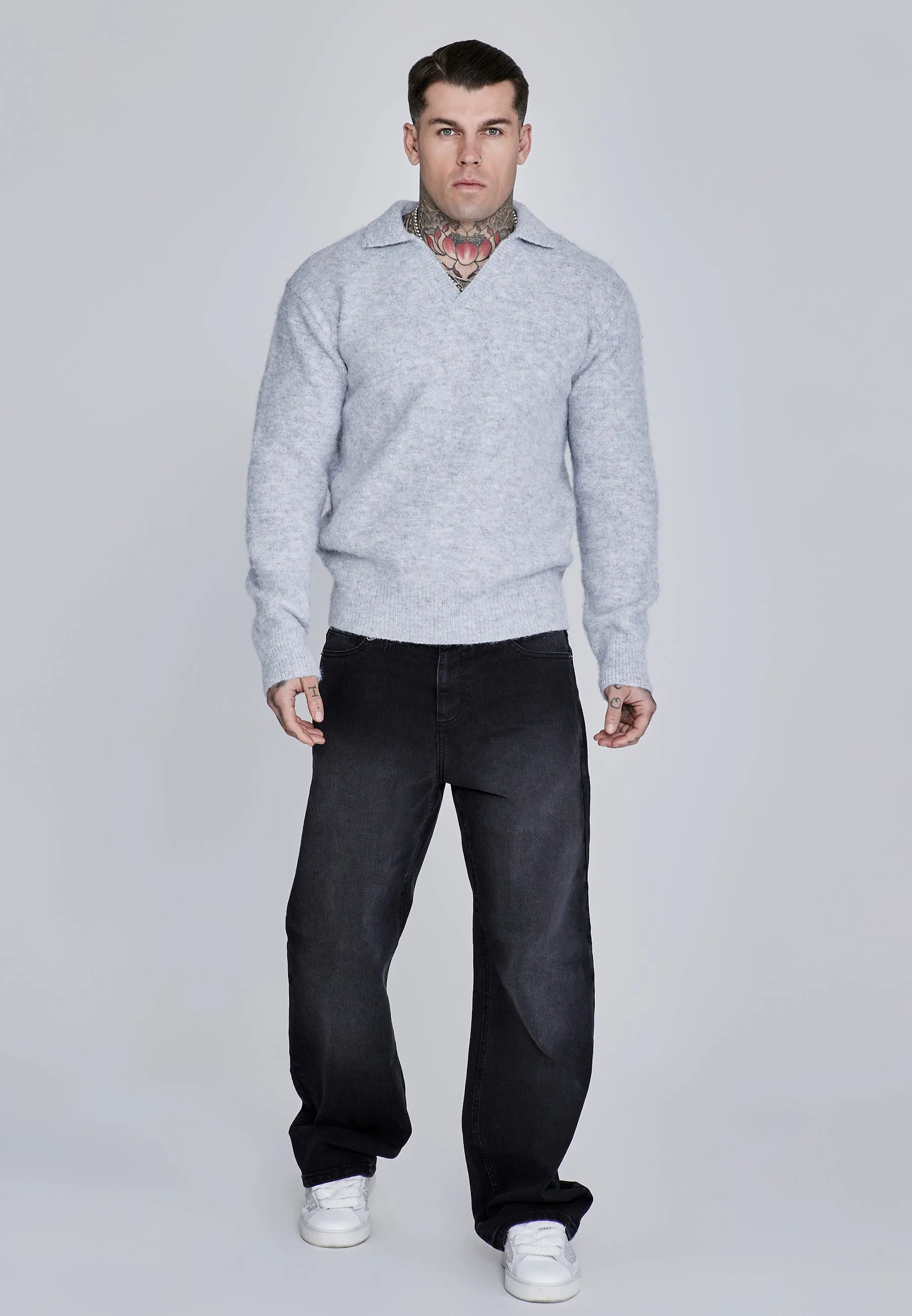 Grey Marl Knitted Polo Sweater sold by Siksilk product image thumbnail 3