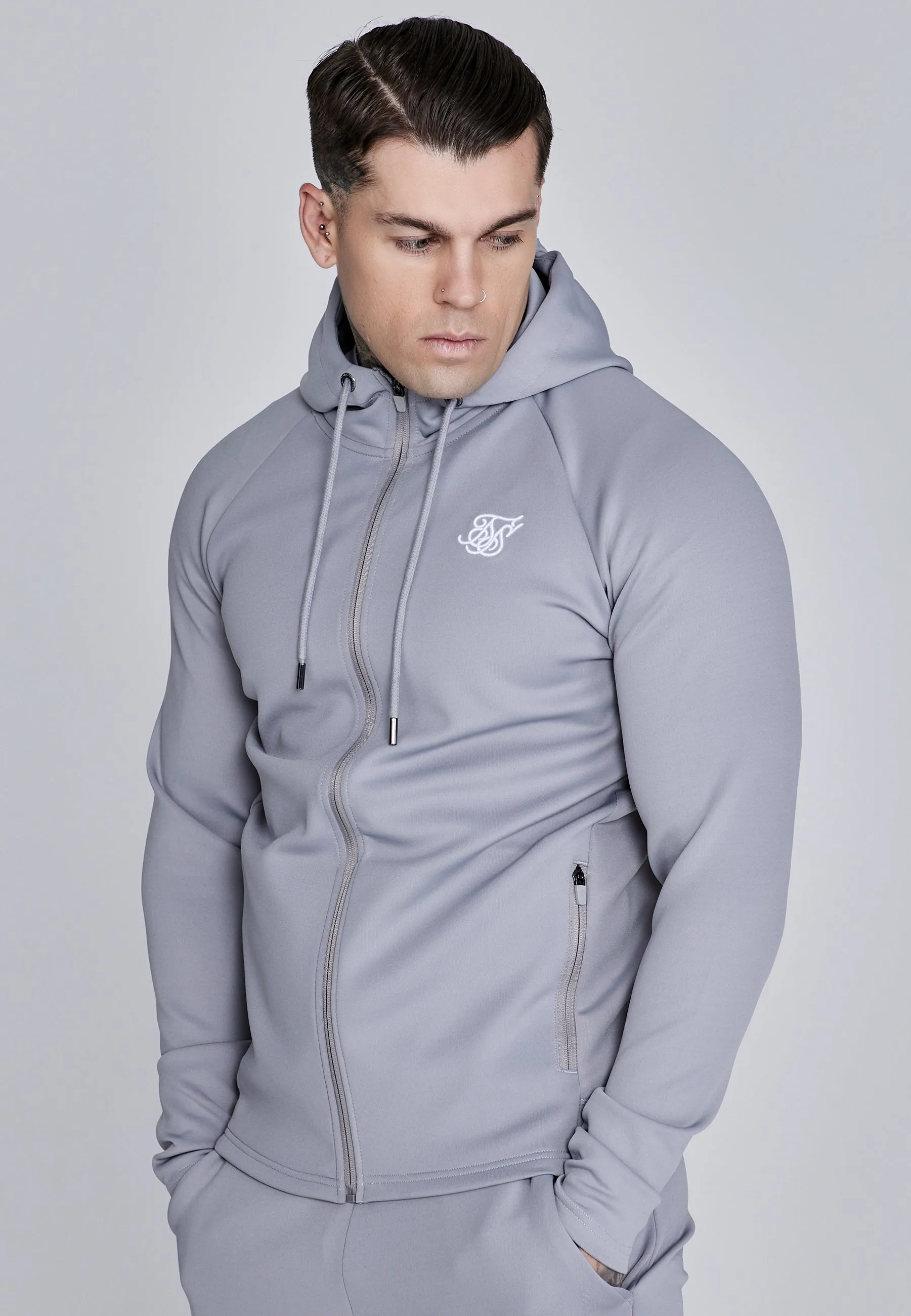 Grey Essentials Poly Full Zip Hoodie sold by Siksilk