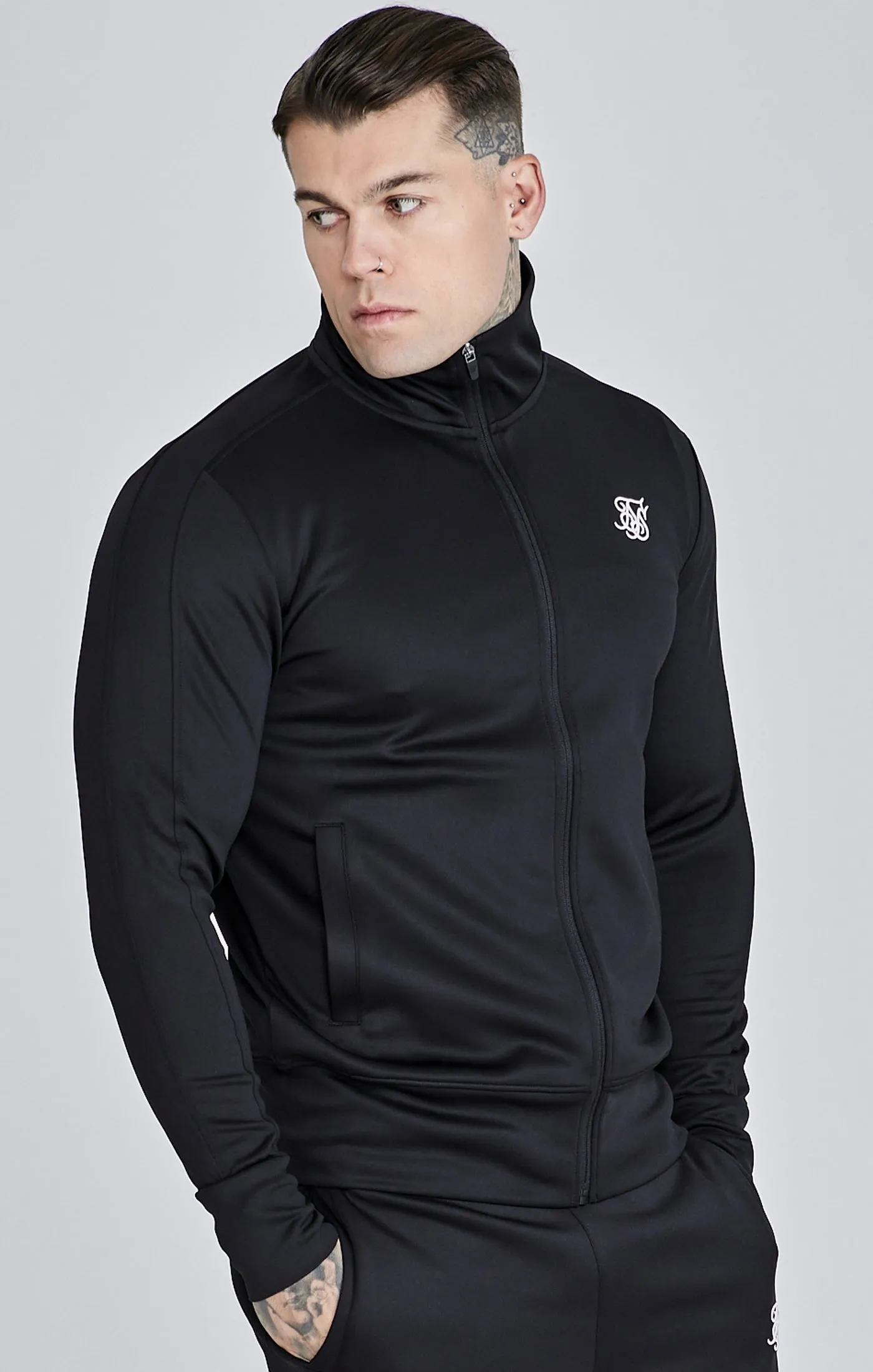 Black Essentials Poly Track Top sold by Siksilk