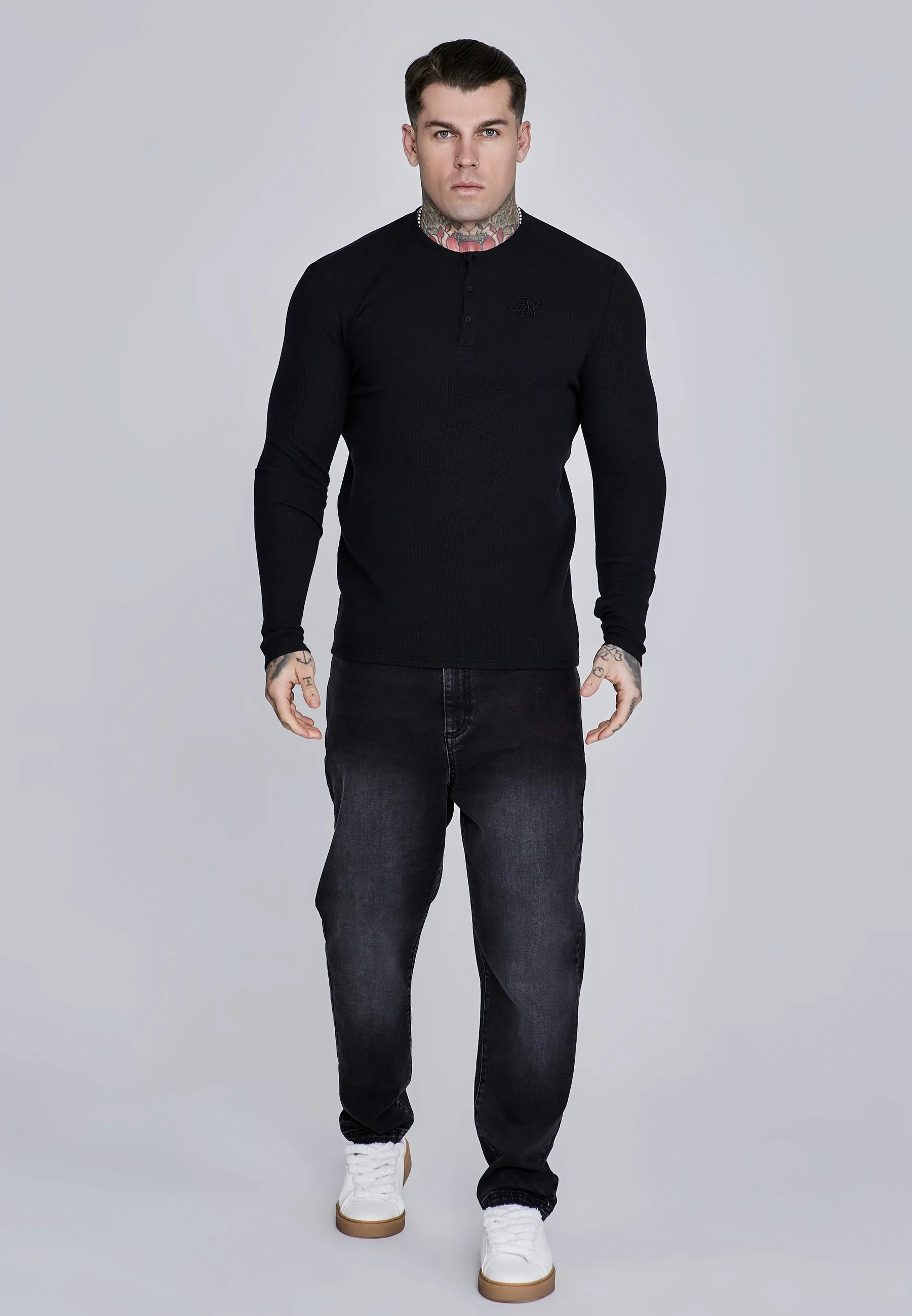 Black Henley T-Shirt sold by Siksilk product image thumbnail 3