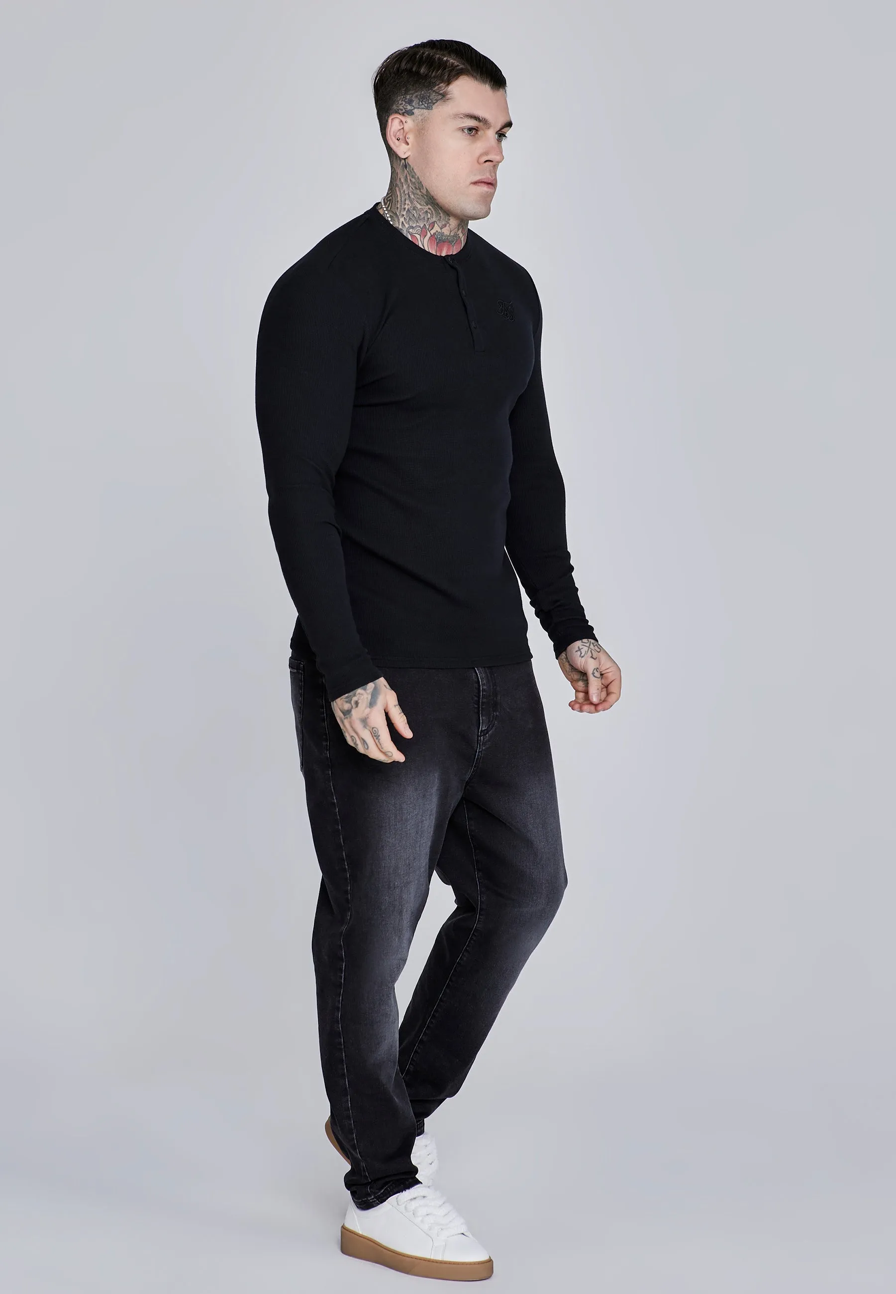 Black Henley T-Shirt sold by Siksilk product image thumbnail 4