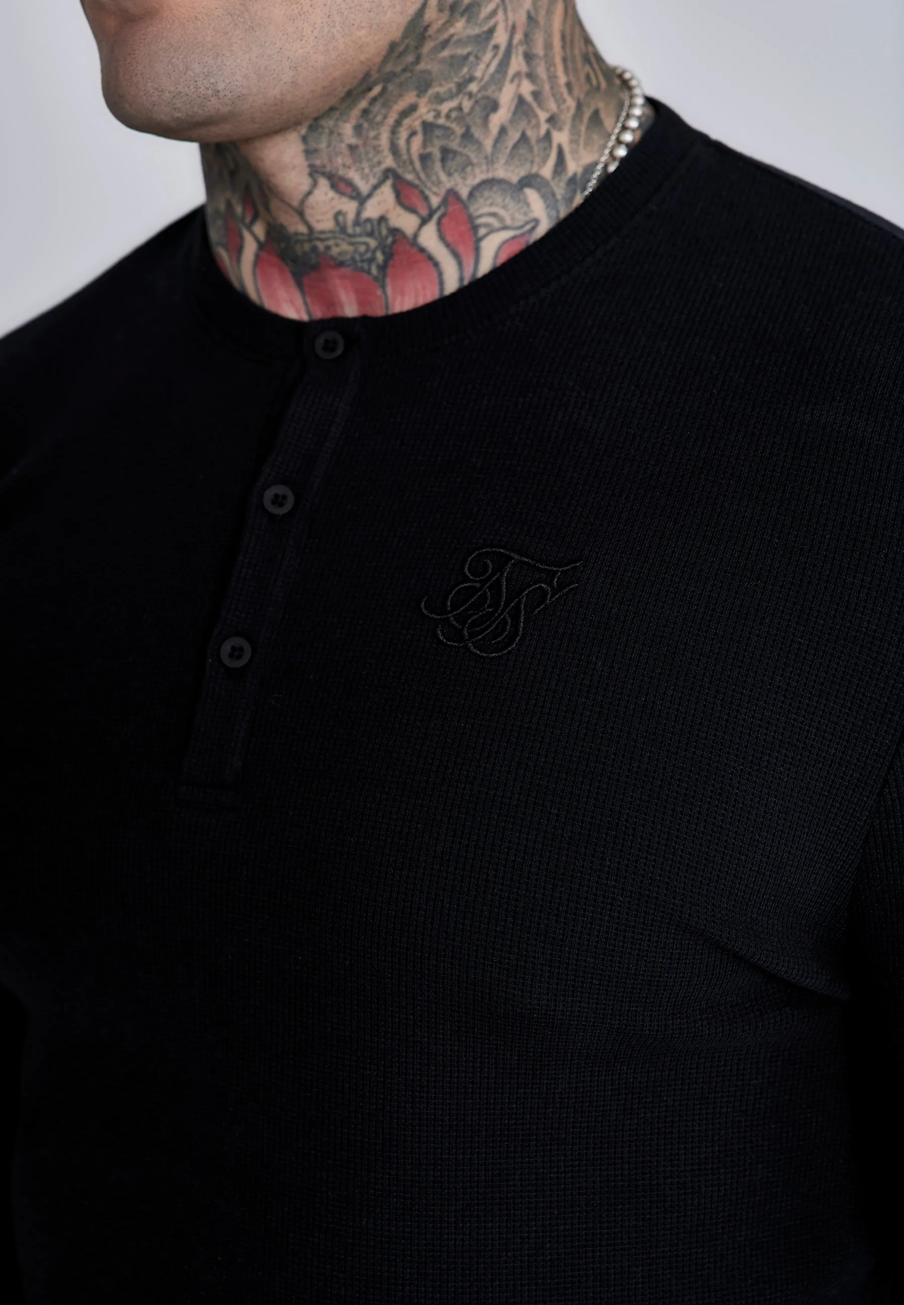 Black Henley T-Shirt sold by Siksilk product image thumbnail 2