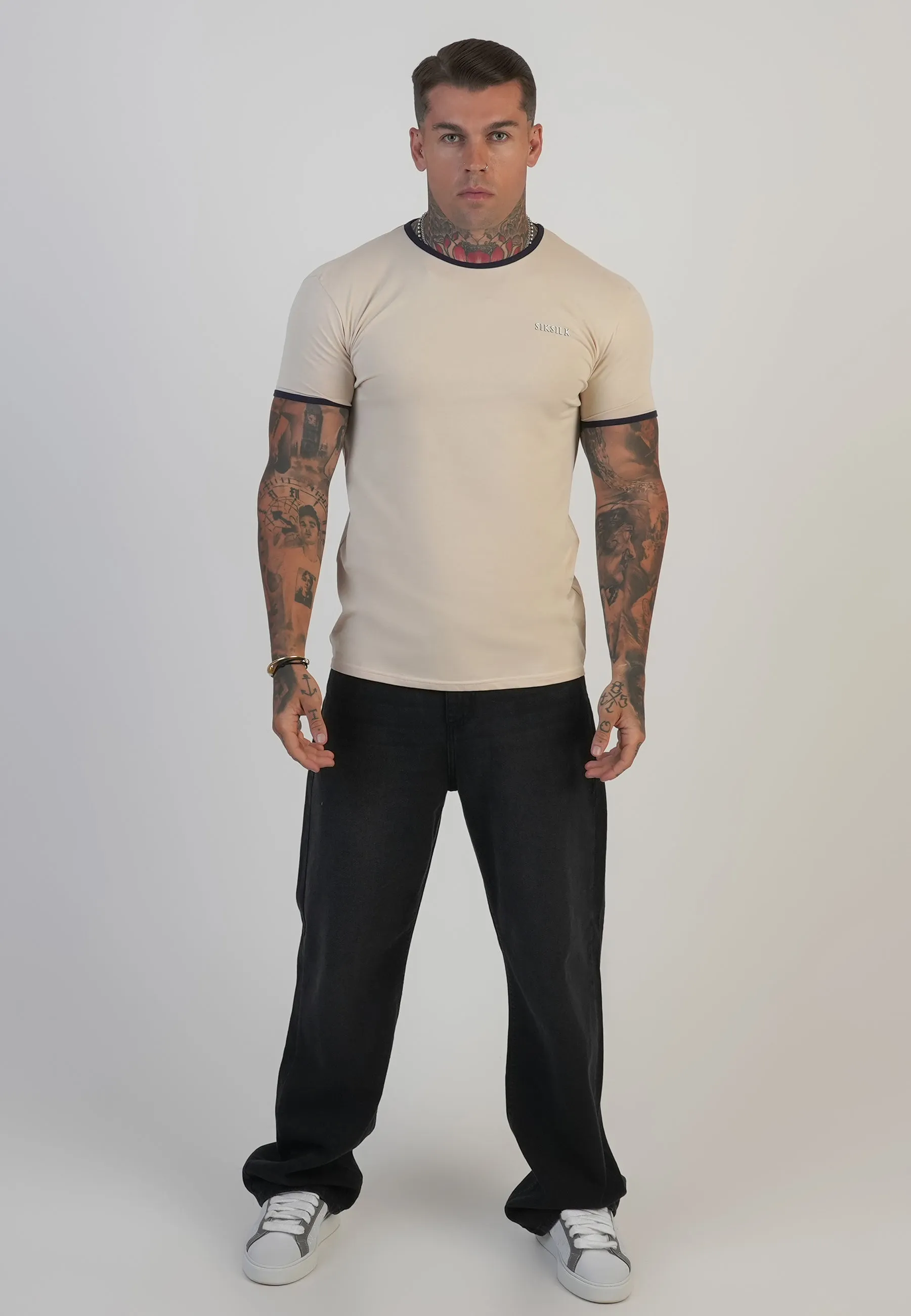 Ecru and Navy Ringer T-Shirt sold by Siksilk product image thumbnail 3