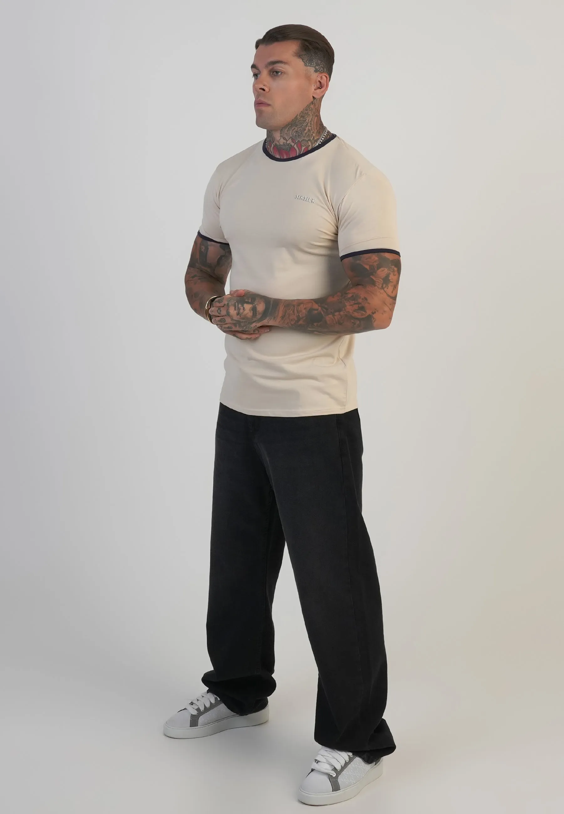 Ecru and Navy Ringer T-Shirt sold by Siksilk product image thumbnail 4