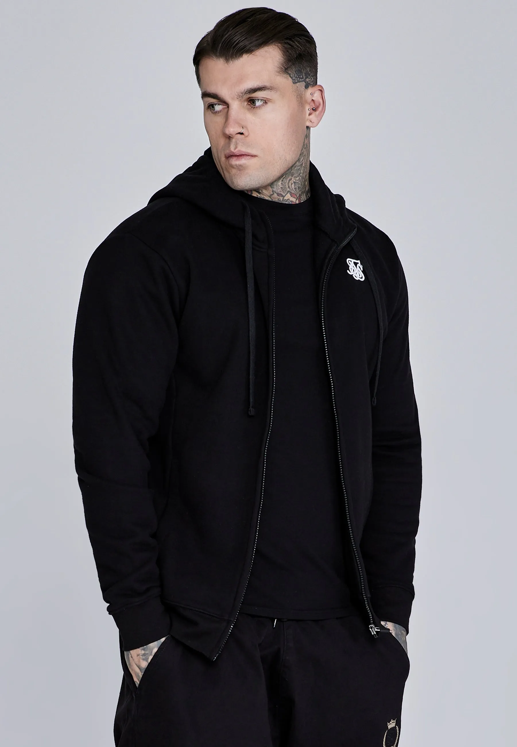 Black Essentials Full Zip Hoodie sold by Siksilk