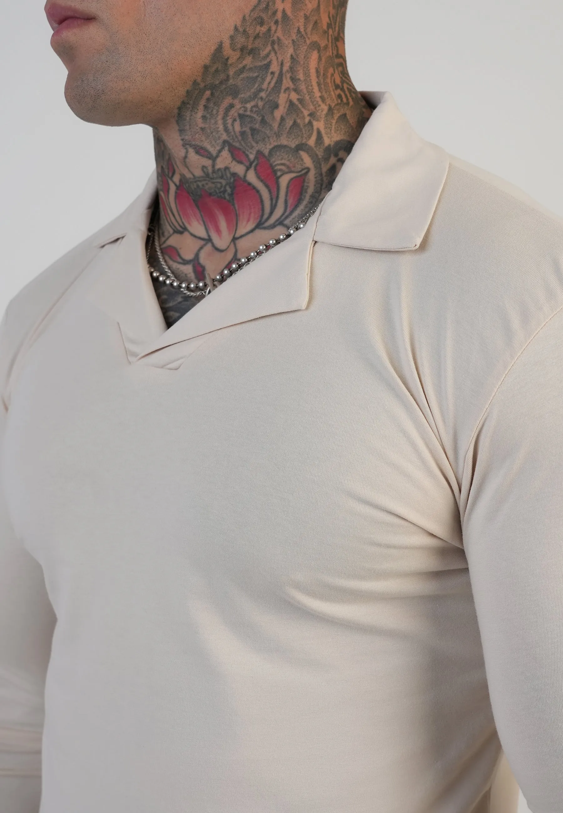 Ecru LS Revere Polo sold by Siksilk product image thumbnail 2