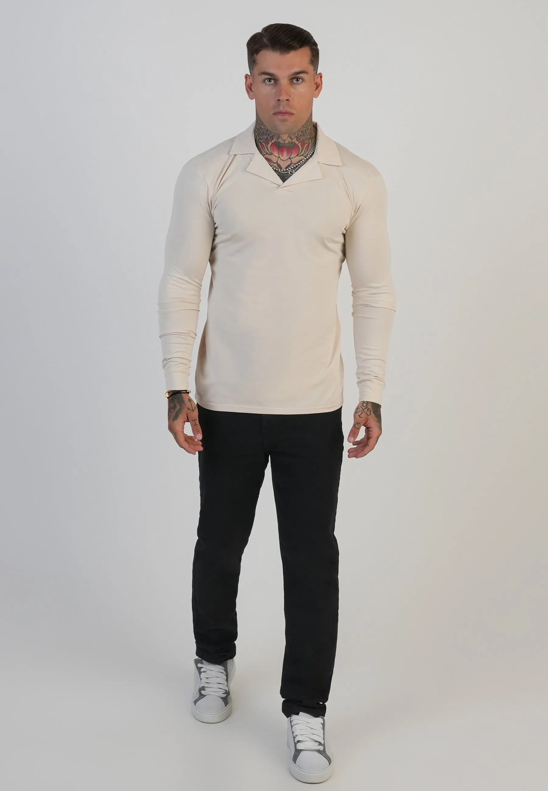 Ecru LS Revere Polo sold by Siksilk product image thumbnail 3