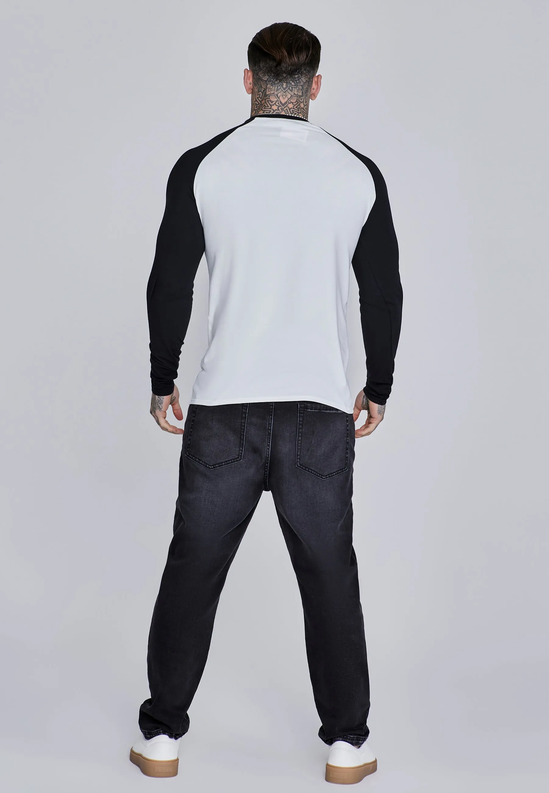 White and Black LS Muscle Fit T-Shirt sold by Siksilk product image thumbnail 5