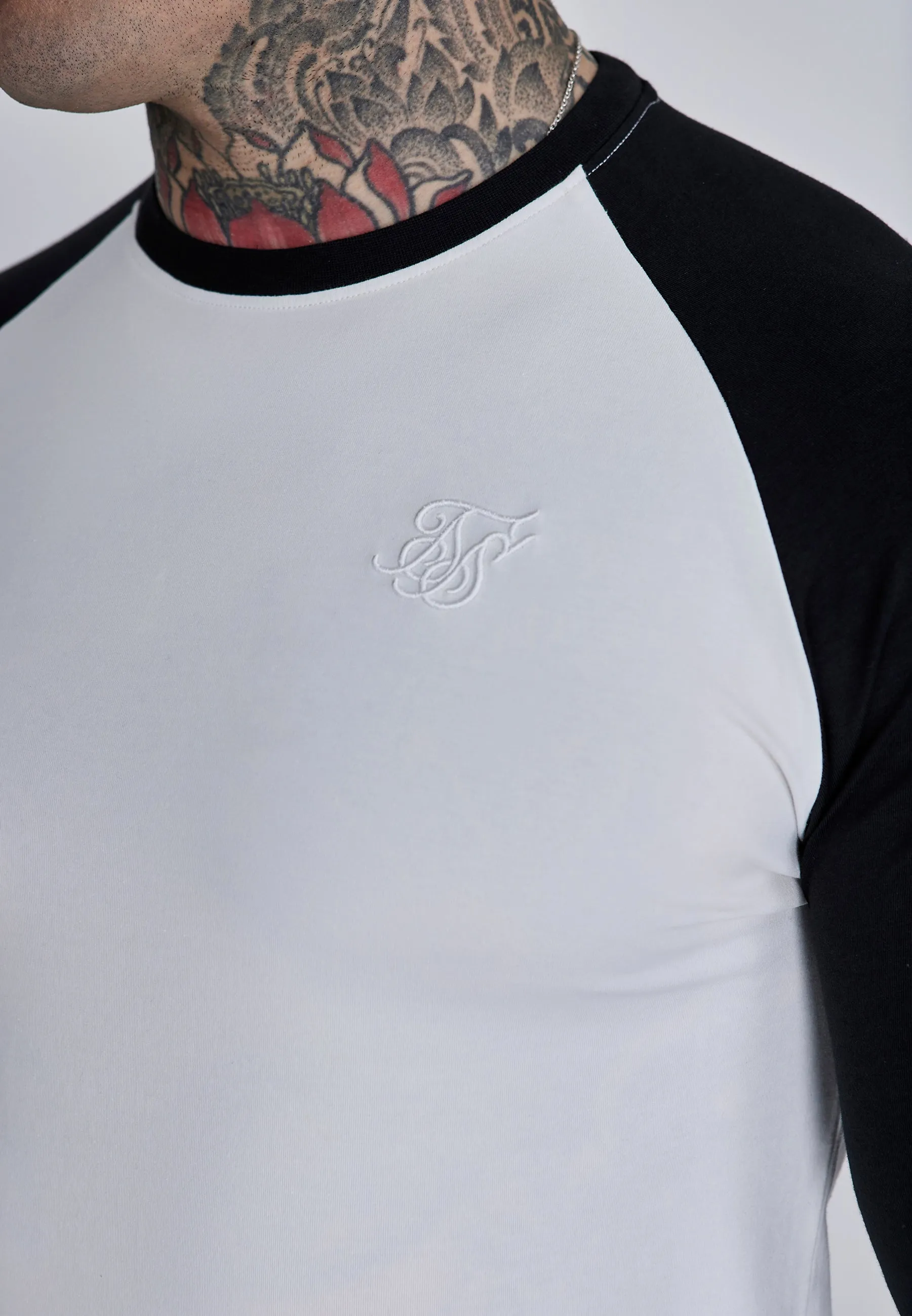 White and Black LS Muscle Fit T-Shirt sold by Siksilk product image thumbnail 2