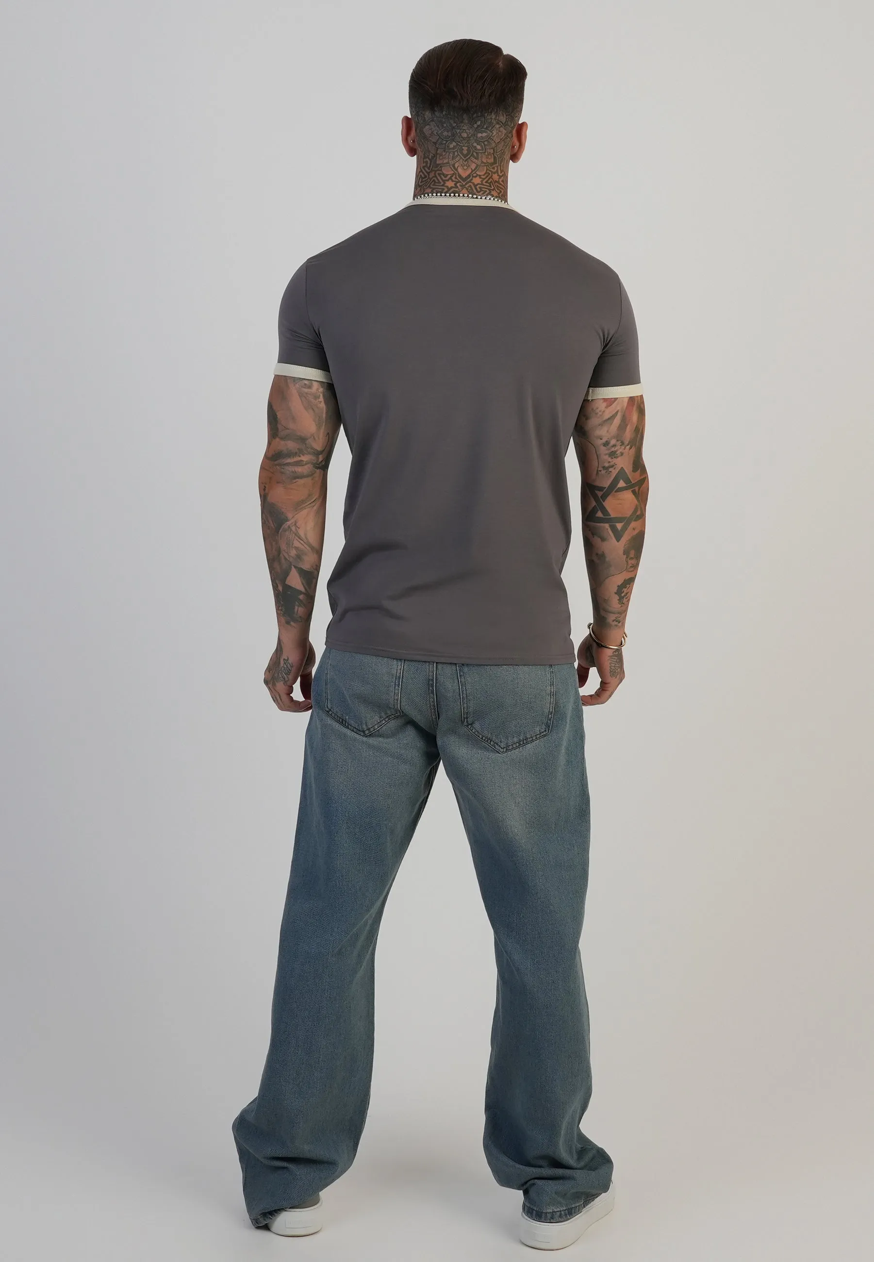 Grey and Ecru Ringer T-Shirt sold by Siksilk product image thumbnail 5