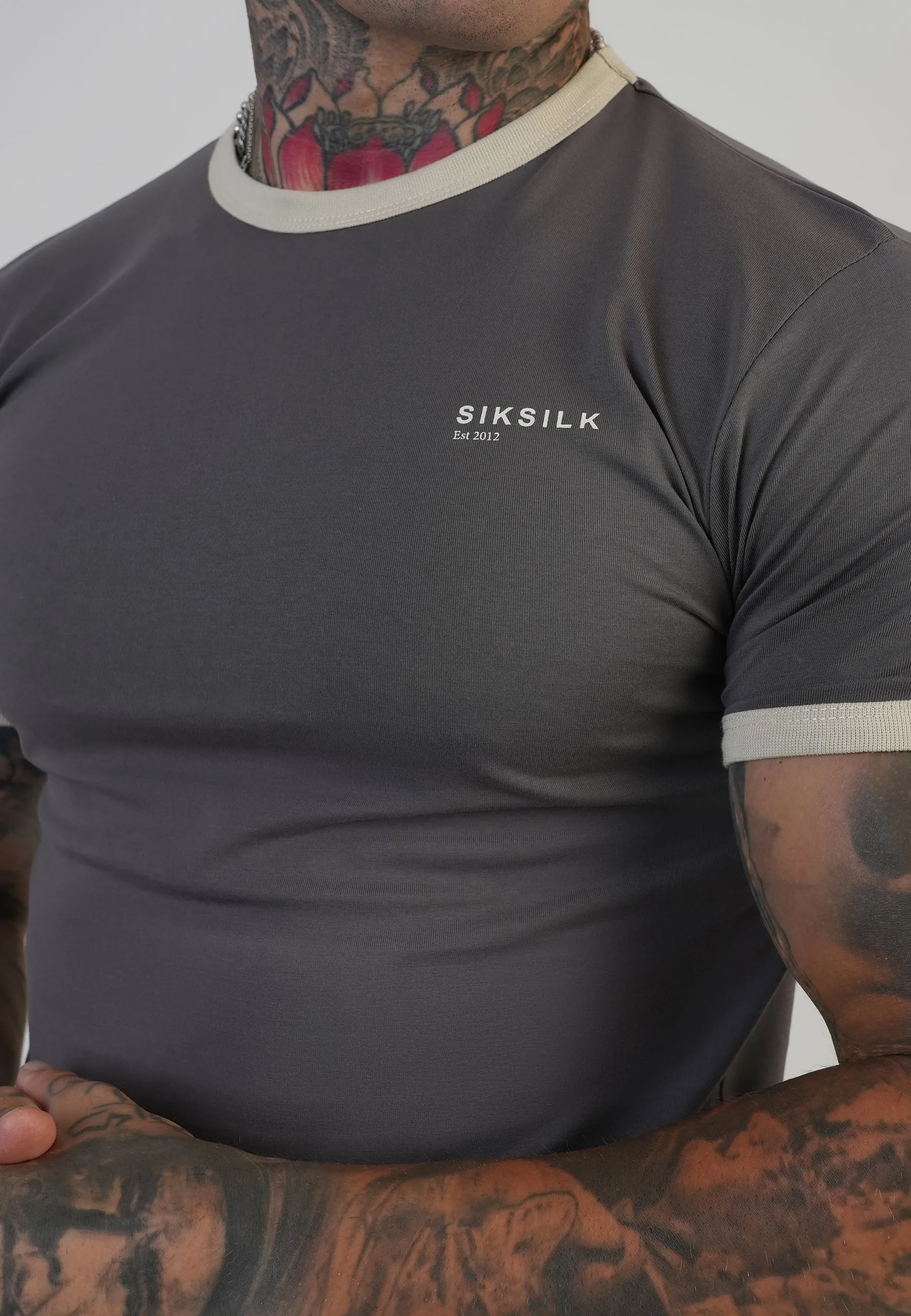 Grey and Ecru Ringer T-Shirt sold by Siksilk product image thumbnail 2