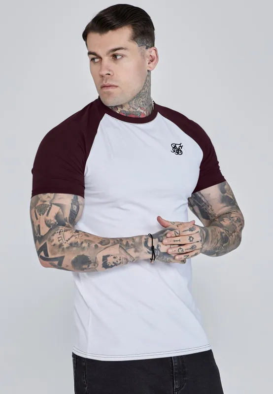 White and Burgundy Raglan T-Shirt sold by Siksilk